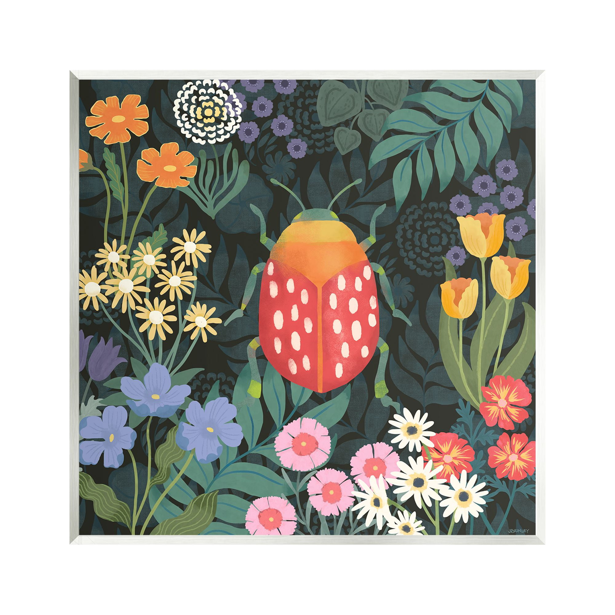 Stupell Industries Garden Patterned Beetle Botanical & Floral Painting Unframed Art Print Wall Art, 12 x 12