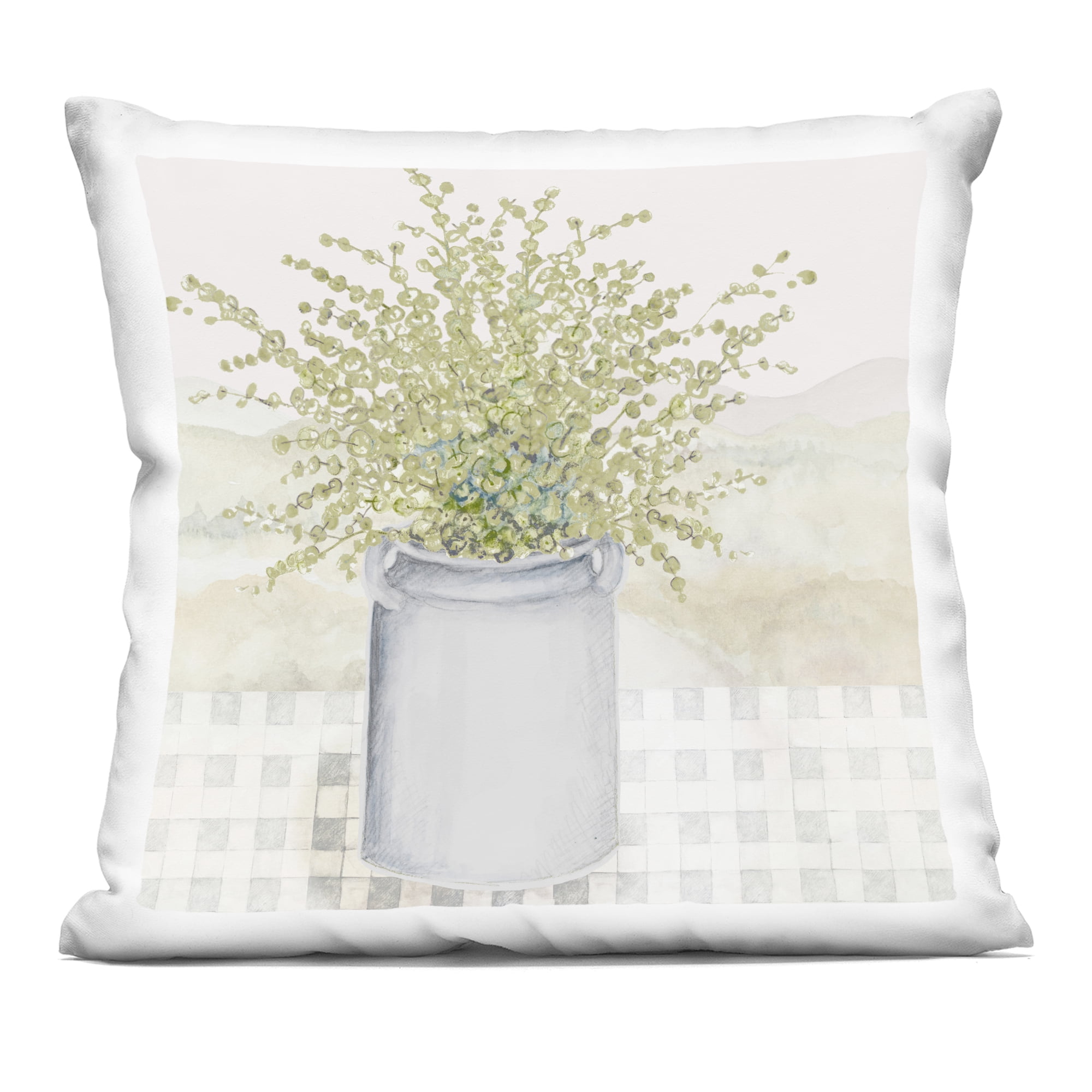 Stupell Industries Garden Plant with Subtle Checkered Decorative Printed Throw Pillow, design by Janice Gaynor