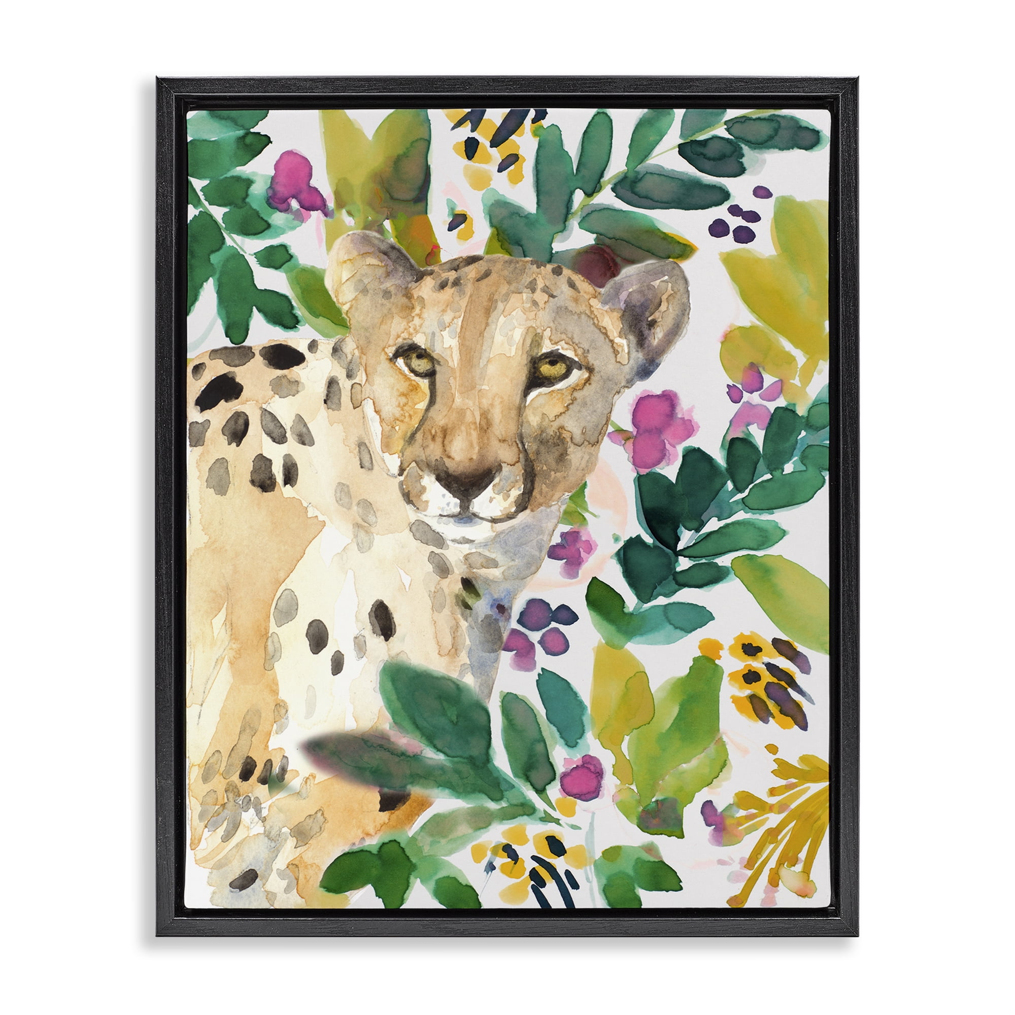 Stupell Industries Garden Plants Cheetah Black Framed Floater Canvas Wall Art, design by Lanie Loreth