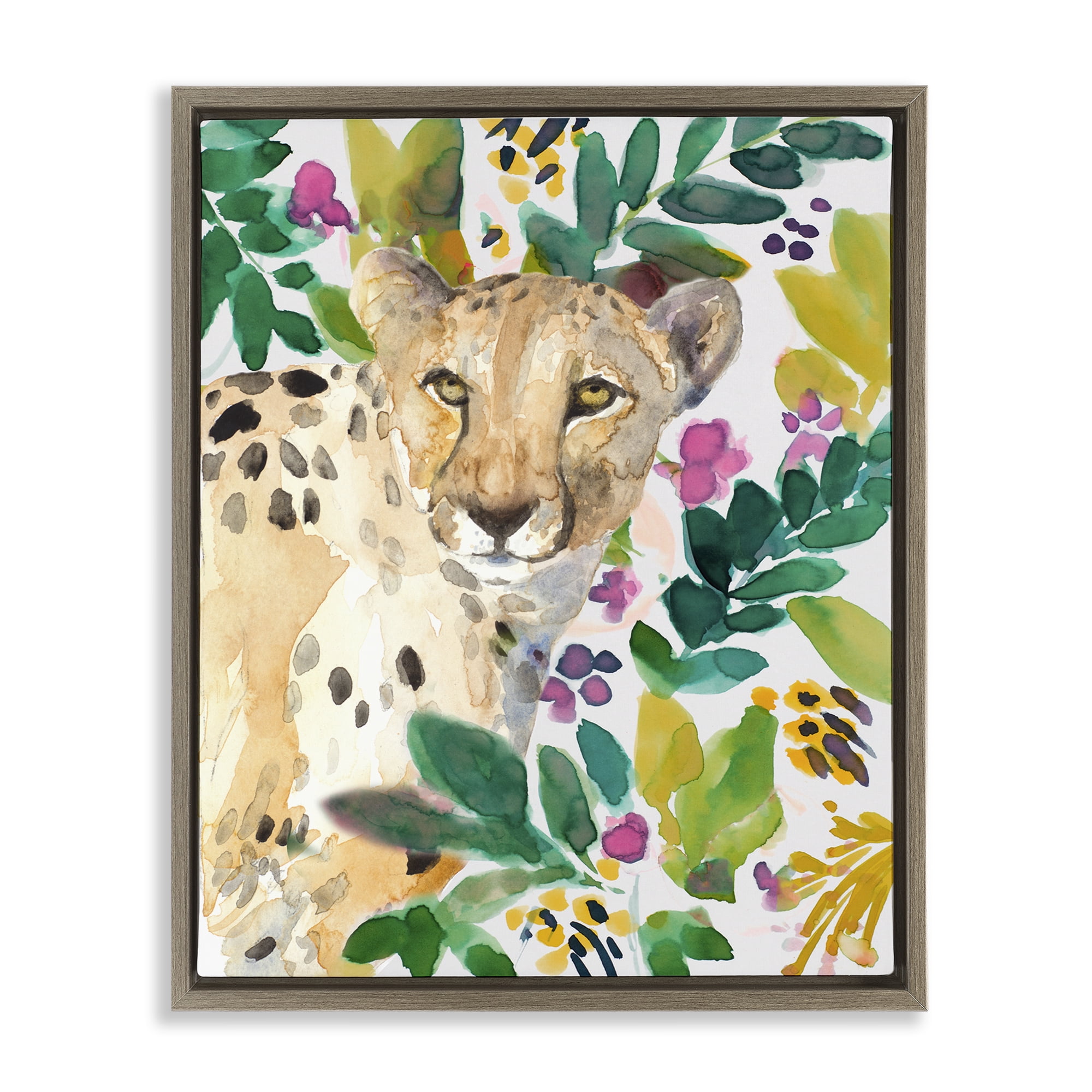 Stupell Industries Garden Plants Cheetah Brown Framed Floater Canvas Wall Art, design by Lanie Loreth