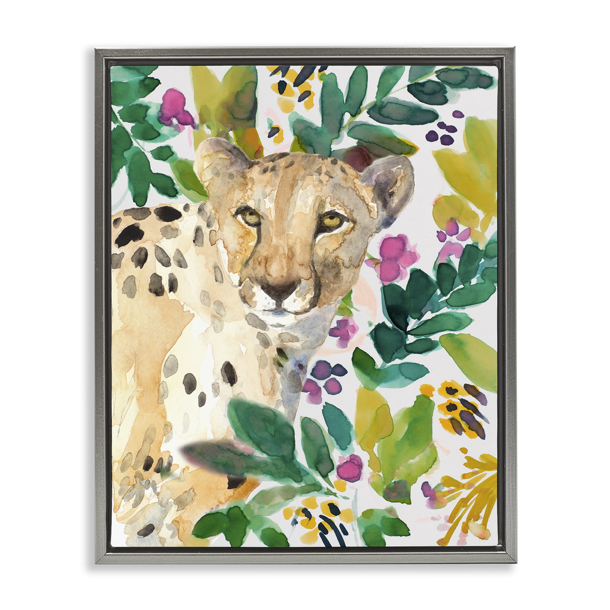 Stupell Industries Garden Plants Cheetah Gray Framed Floater Canvas Wall Art, design by Lanie Loreth