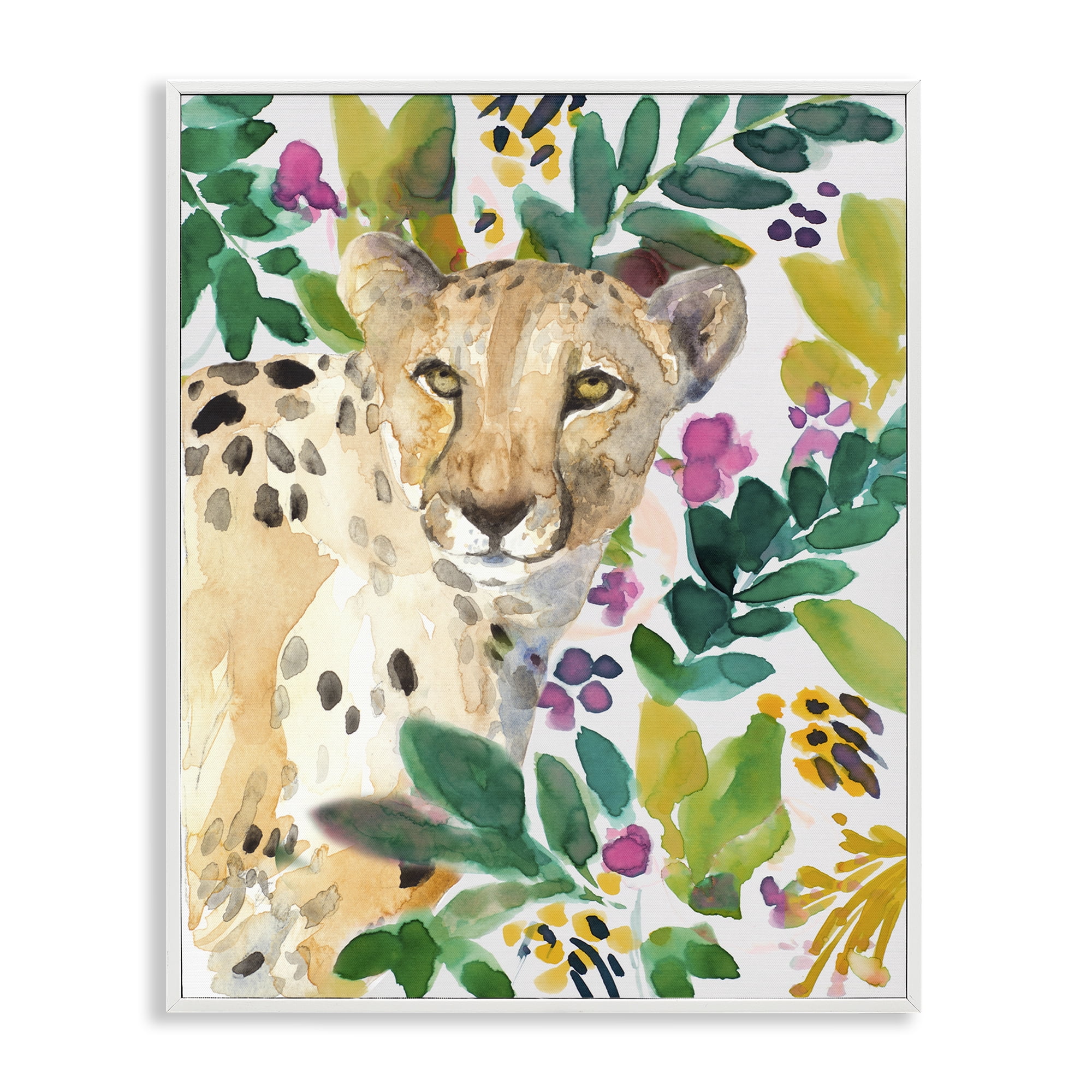 Stupell Industries Garden Plants Cheetah White Framed Giclee Art, design by Lanie Loreth