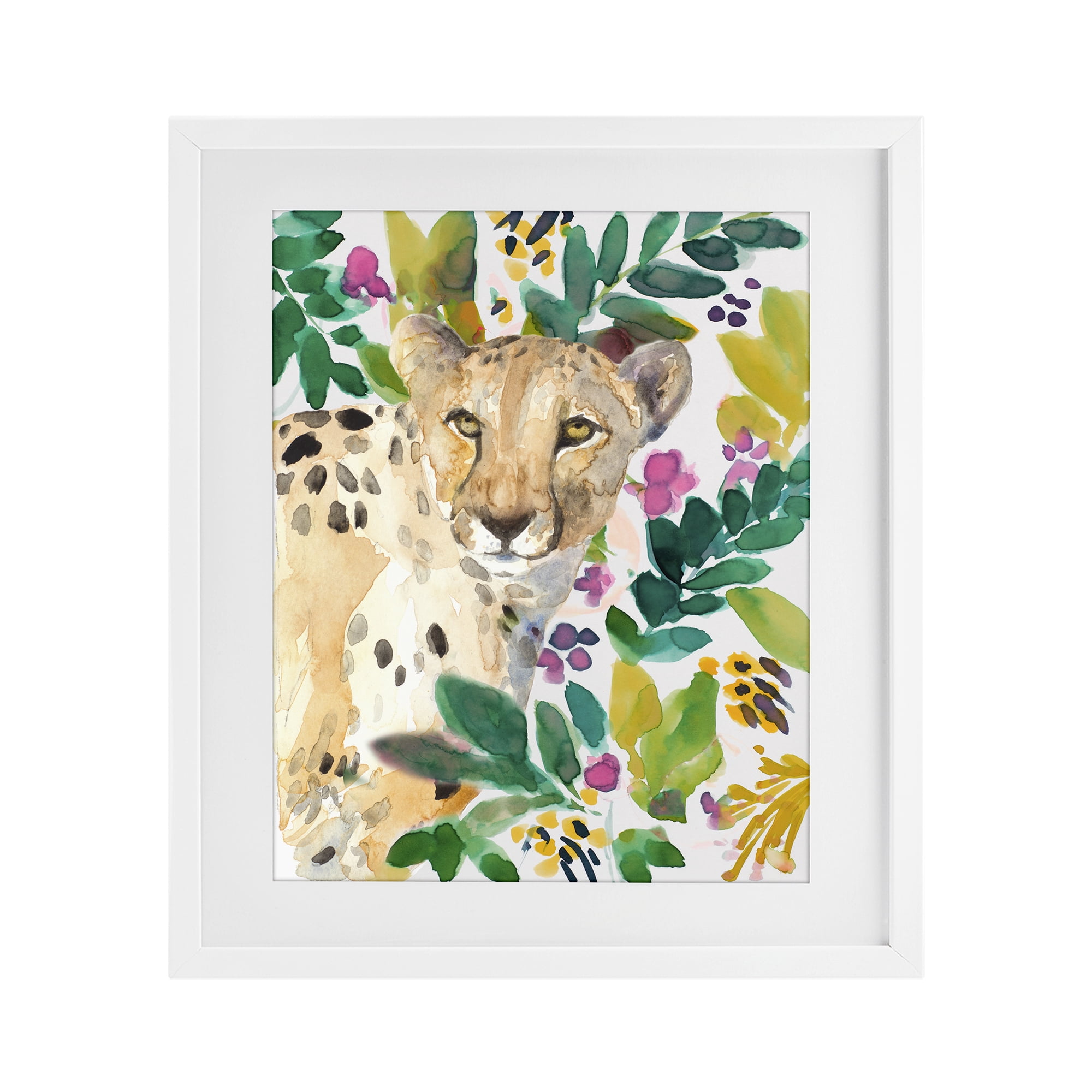 Stupell Industries Garden Plants Cheetah White Framed Print Under Glass, design by Lanie Loreth