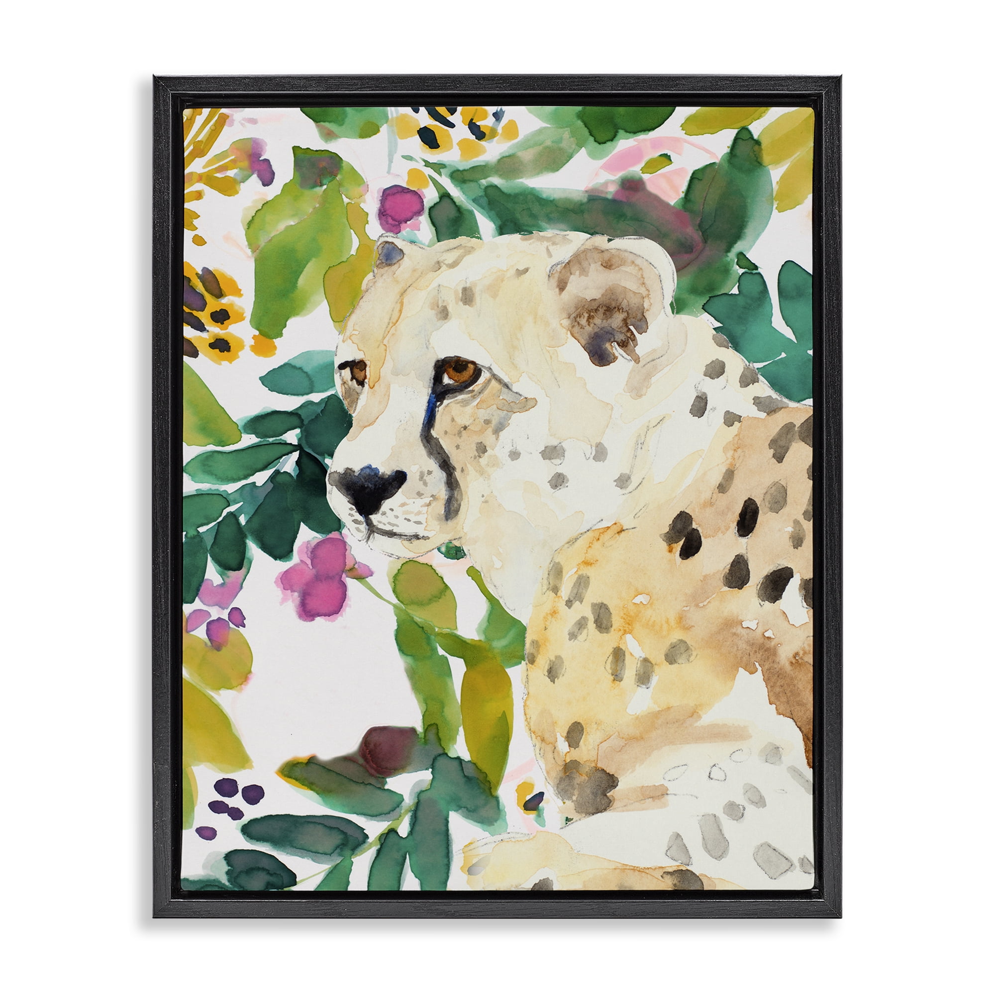 Stupell Industries Garden Plants Leopard Black Framed Floater Canvas Wall Art, design by Lanie Loreth