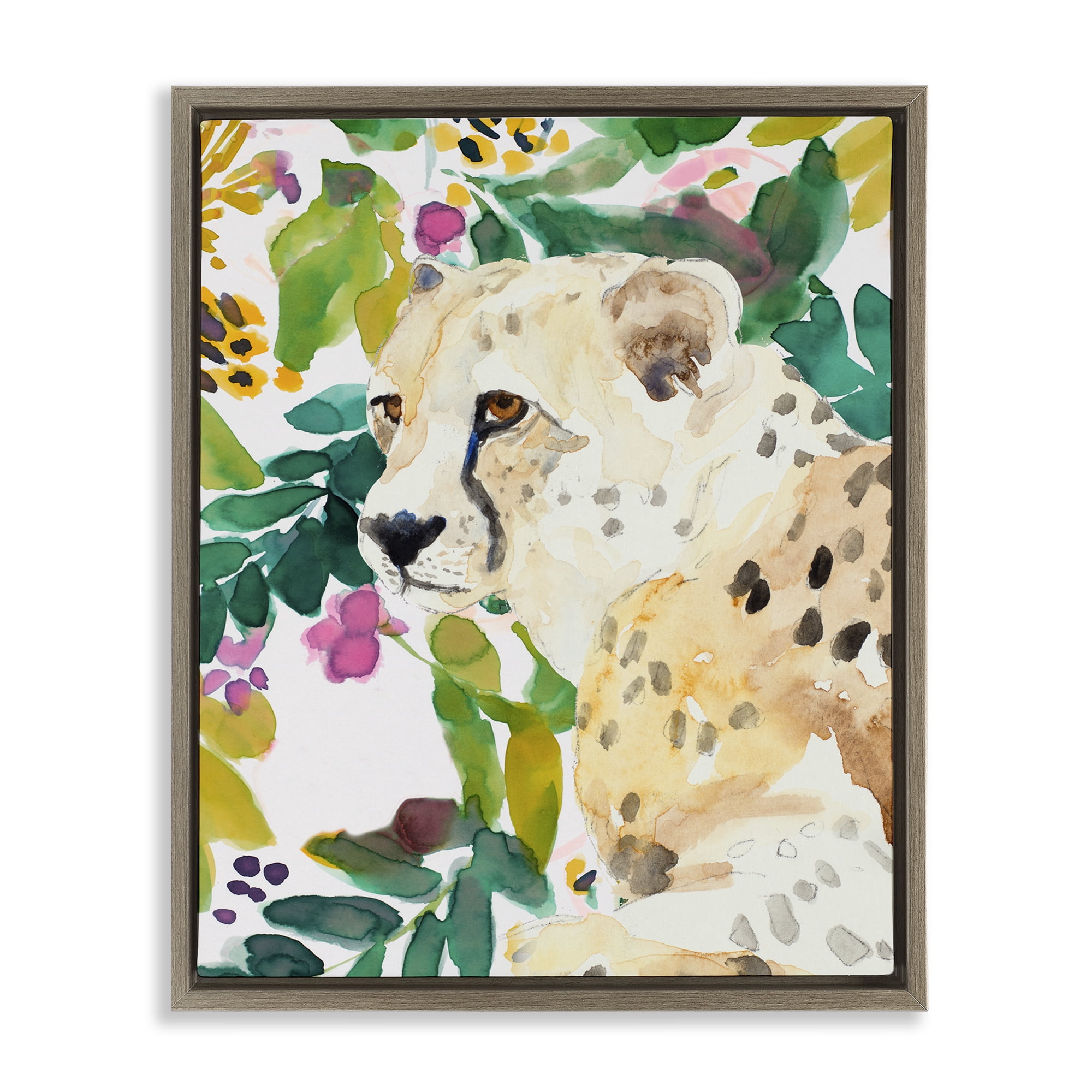 Stupell Industries Garden Plants Leopard Brown Framed Floater Canvas Wall Art, design by Lanie Loreth