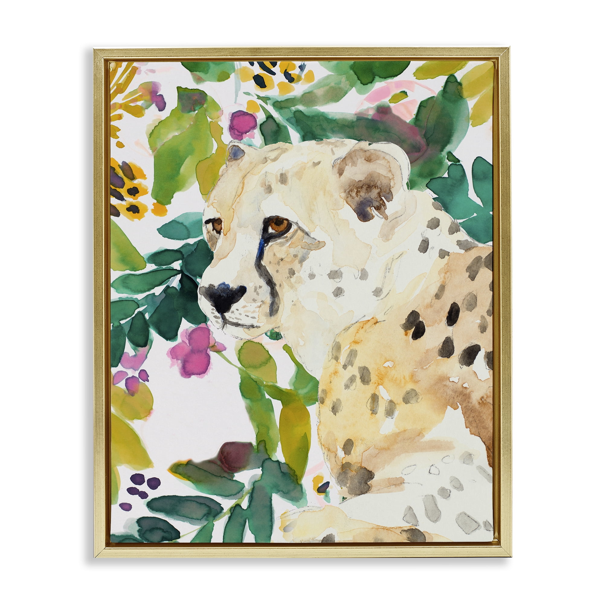 Stupell Industries Garden Plants Leopard Gold Framed Floater Canvas Wall Art, design by Lanie Loreth