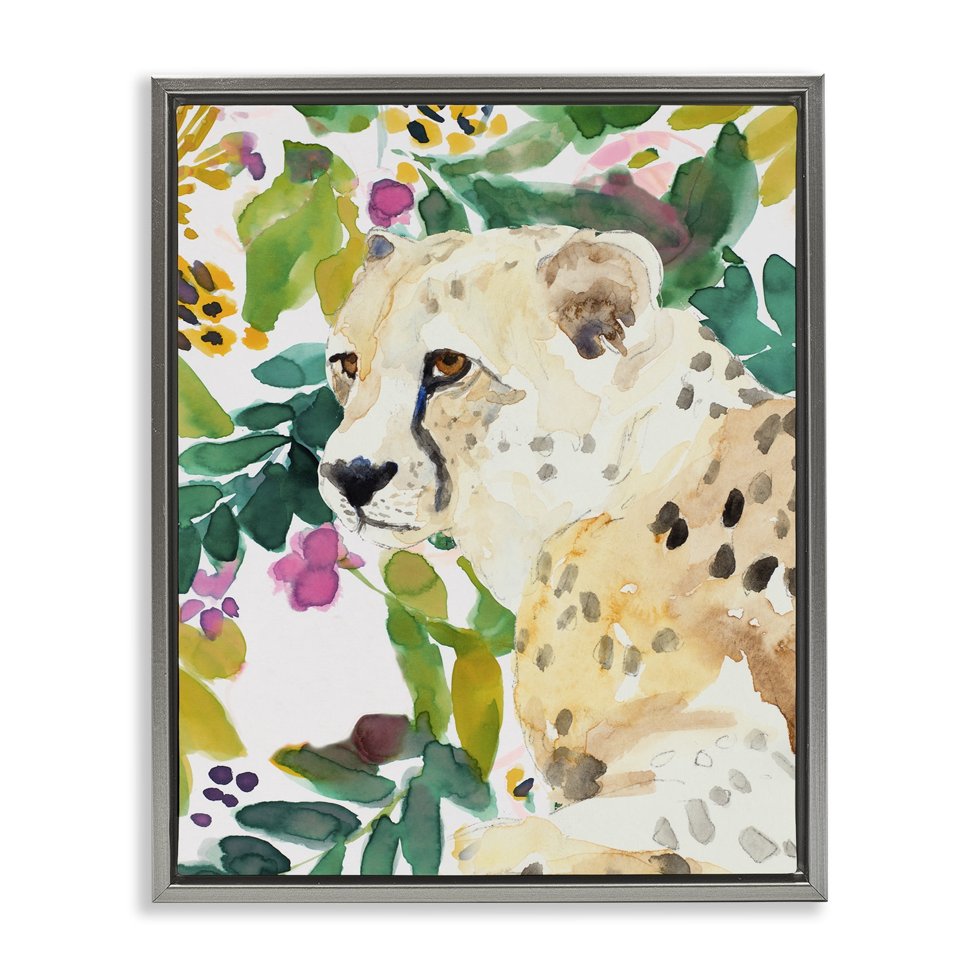 Stupell Industries Garden Plants Leopard Gray Framed Floater Canvas Wall Art, design by Lanie Loreth
