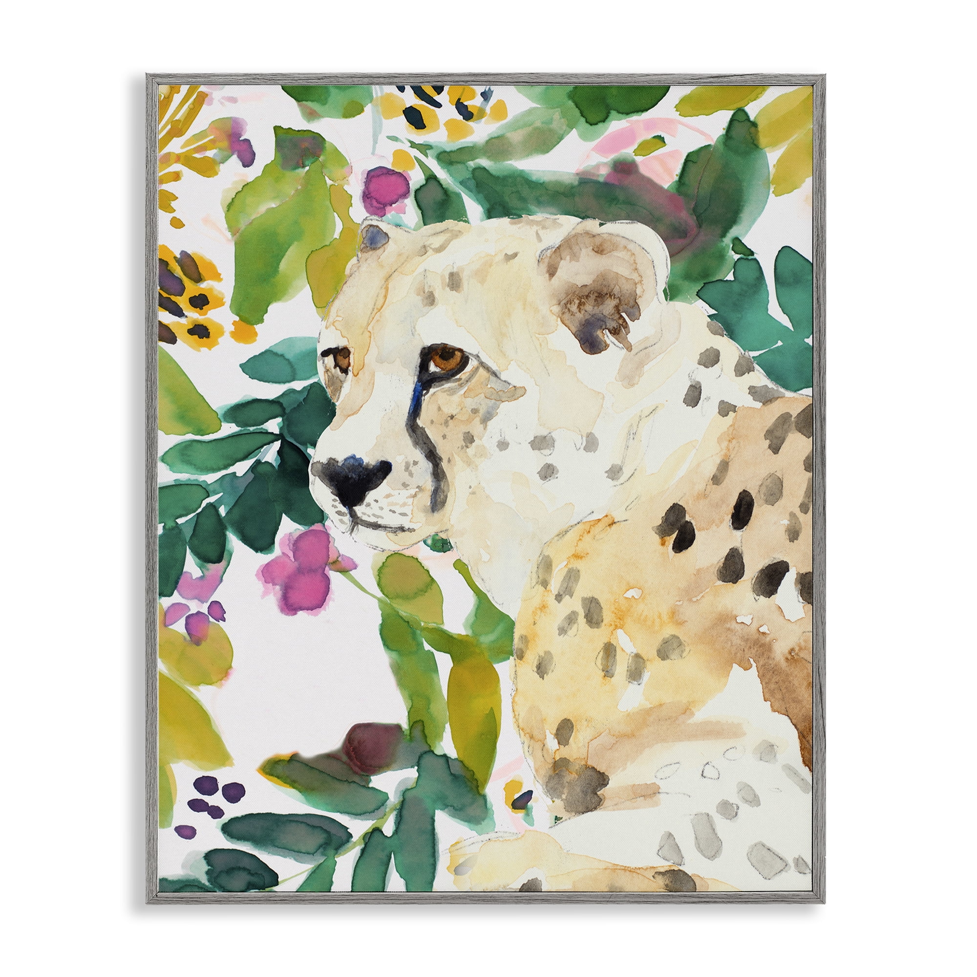 Stupell Industries Garden Plants Leopard Gray Framed Giclee Art, design by Lanie Loreth