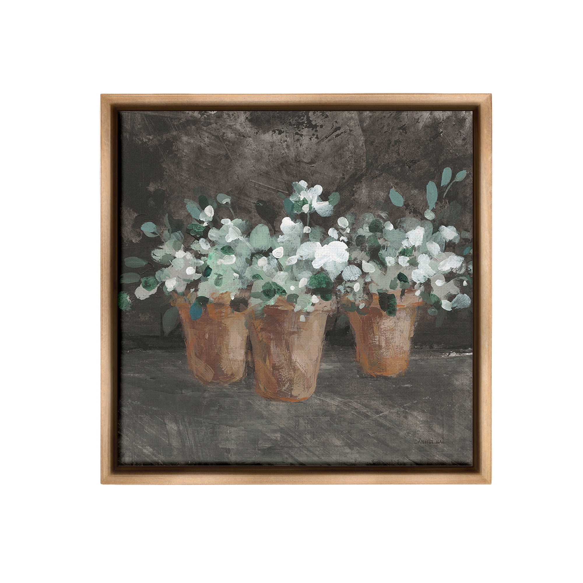 Stupell Industries Garden Plants in Terracotta Botanical & Floral Painting Brown Floater Framed Canvas Art Print Wall Art, 25 x 25