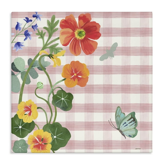 Stupell Industries Garden Poppies on Gingham Botanical & Floral Painting Gallery Wrapped Canvas Art Print Wall Art, 17 x 17