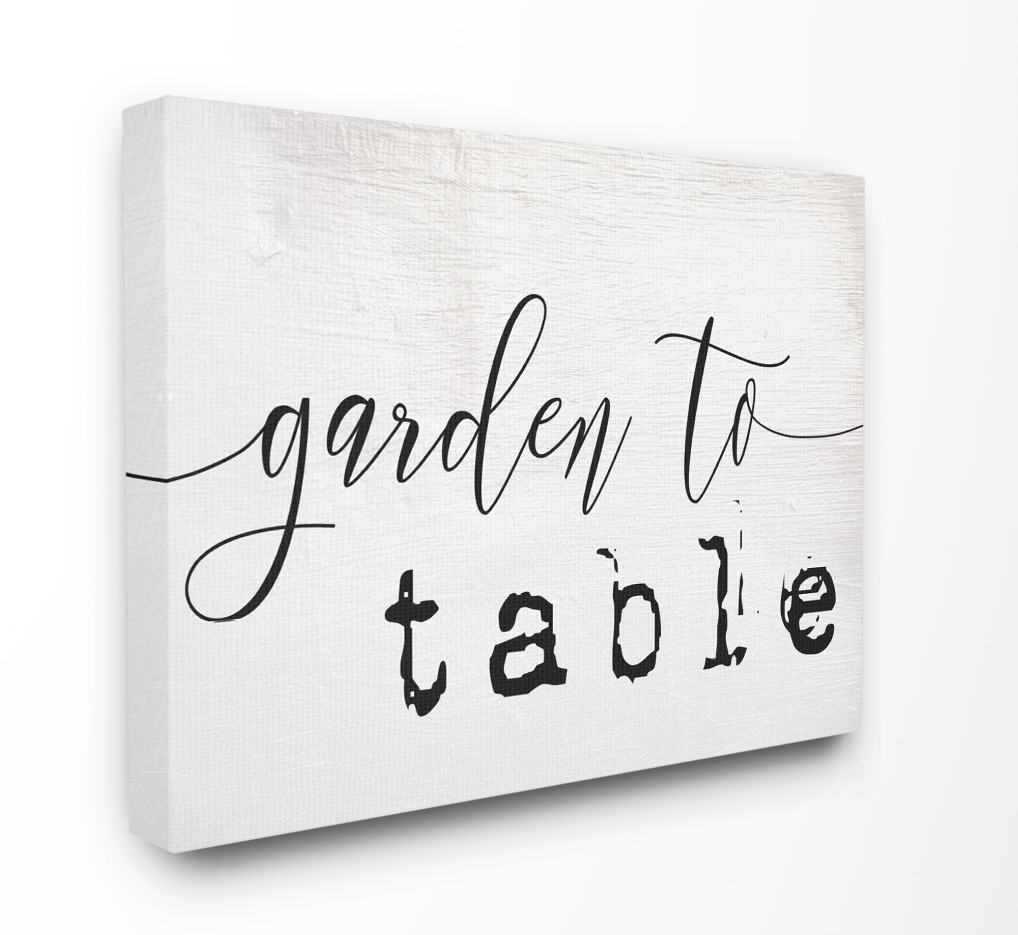 Stupell Industries Garden To Table Black and White Script Typography Novelty Painting Gallery Wrapped Canvas Art Print Wall Art, 24 x 30