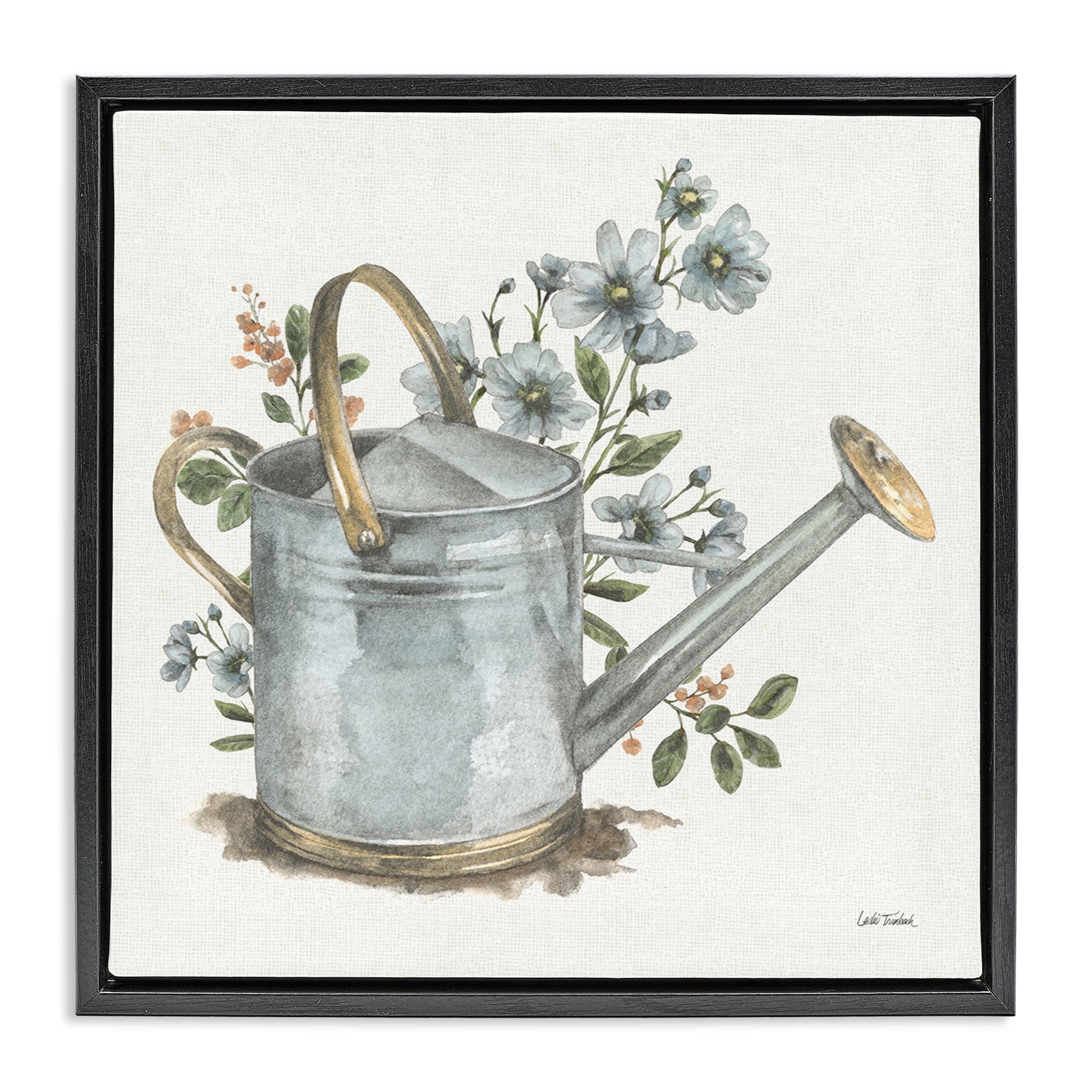 Stupell Industries Garden Watering Can Botanical & Floral Painting Black Floater Framed Canvas Art Print Wall Art, 25 x 25