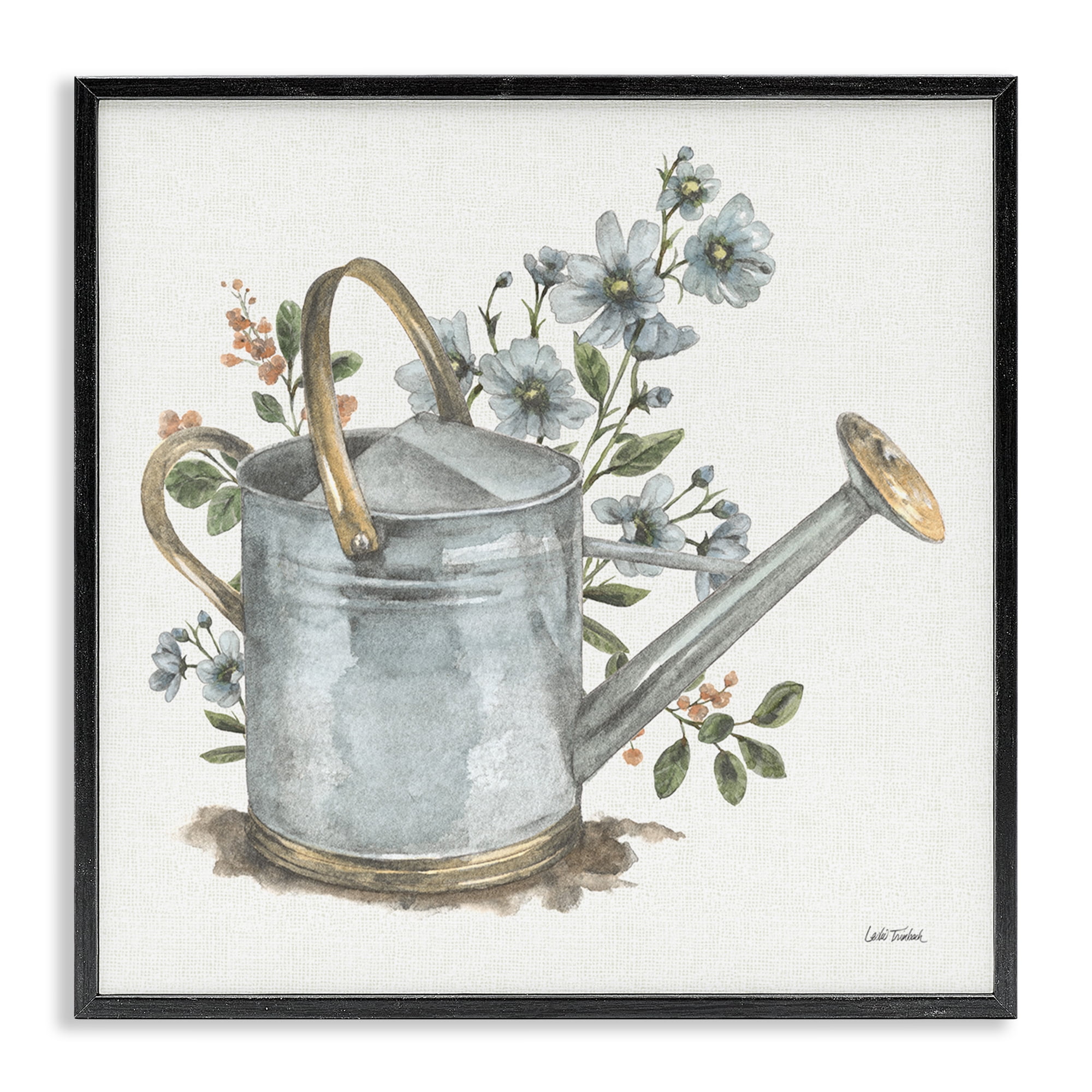 Stupell Industries Garden Watering Can Botanical & Floral Painting Black Framed Art Print Wall Art, 24 x 24