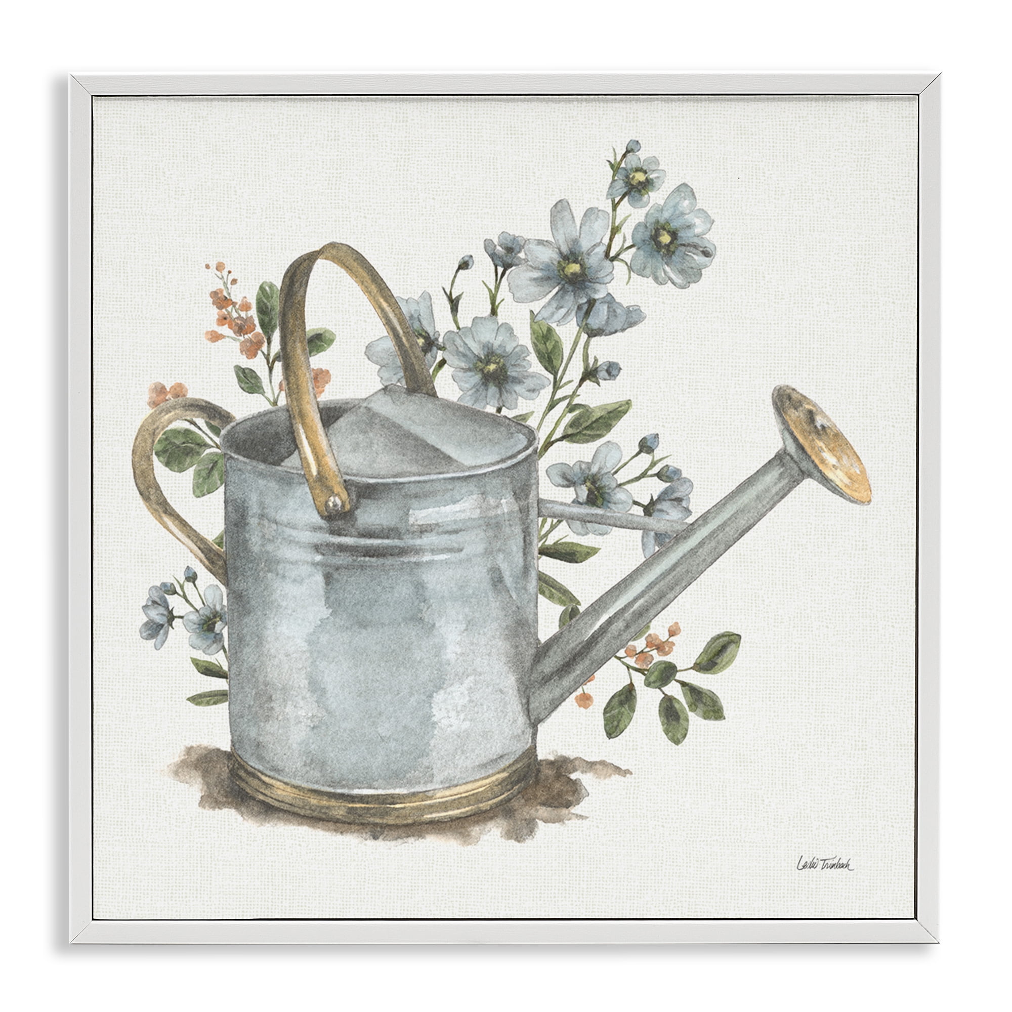 Stupell Industries Garden Watering Can Botanical & Floral Painting White Framed Art Print Wall Art, 12 x 12