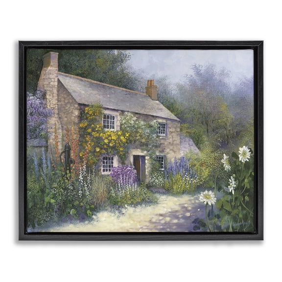 Stupell Industries Gardener's Cottage View Buildings & Architecture Painting Black Floater Framed Canvas Art Print Wall Art, 21 x 17