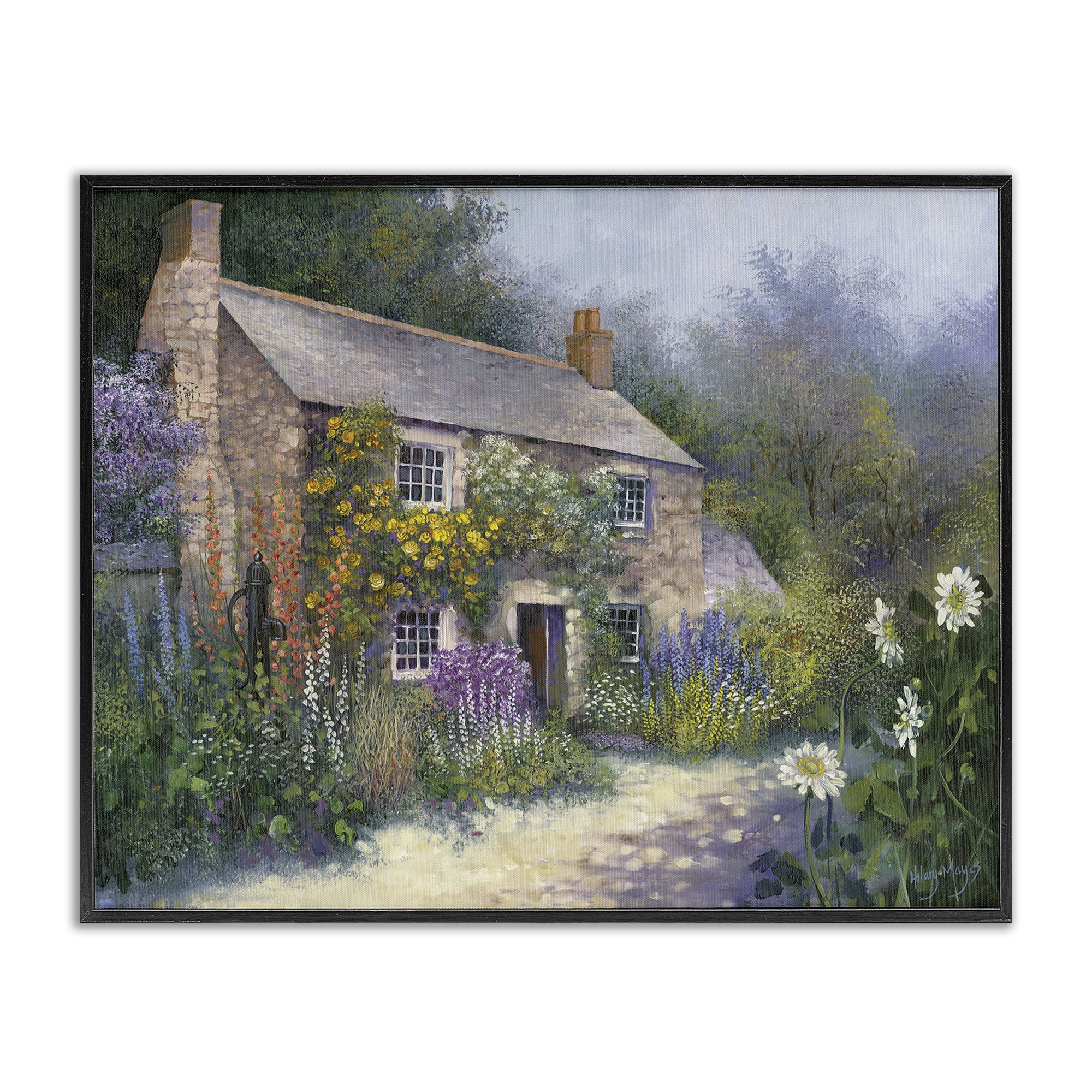 Stupell Industries Gardener's Cottage View Buildings & Architecture Painting Black Framed Art Print Wall Art, 14 x 11