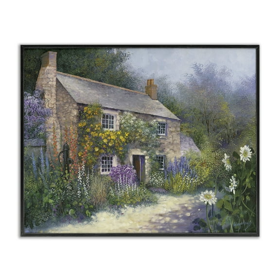 Stupell Industries Gardener's Cottage View Buildings & Architecture Painting Black Framed Art Print Wall Art, 14 x 11