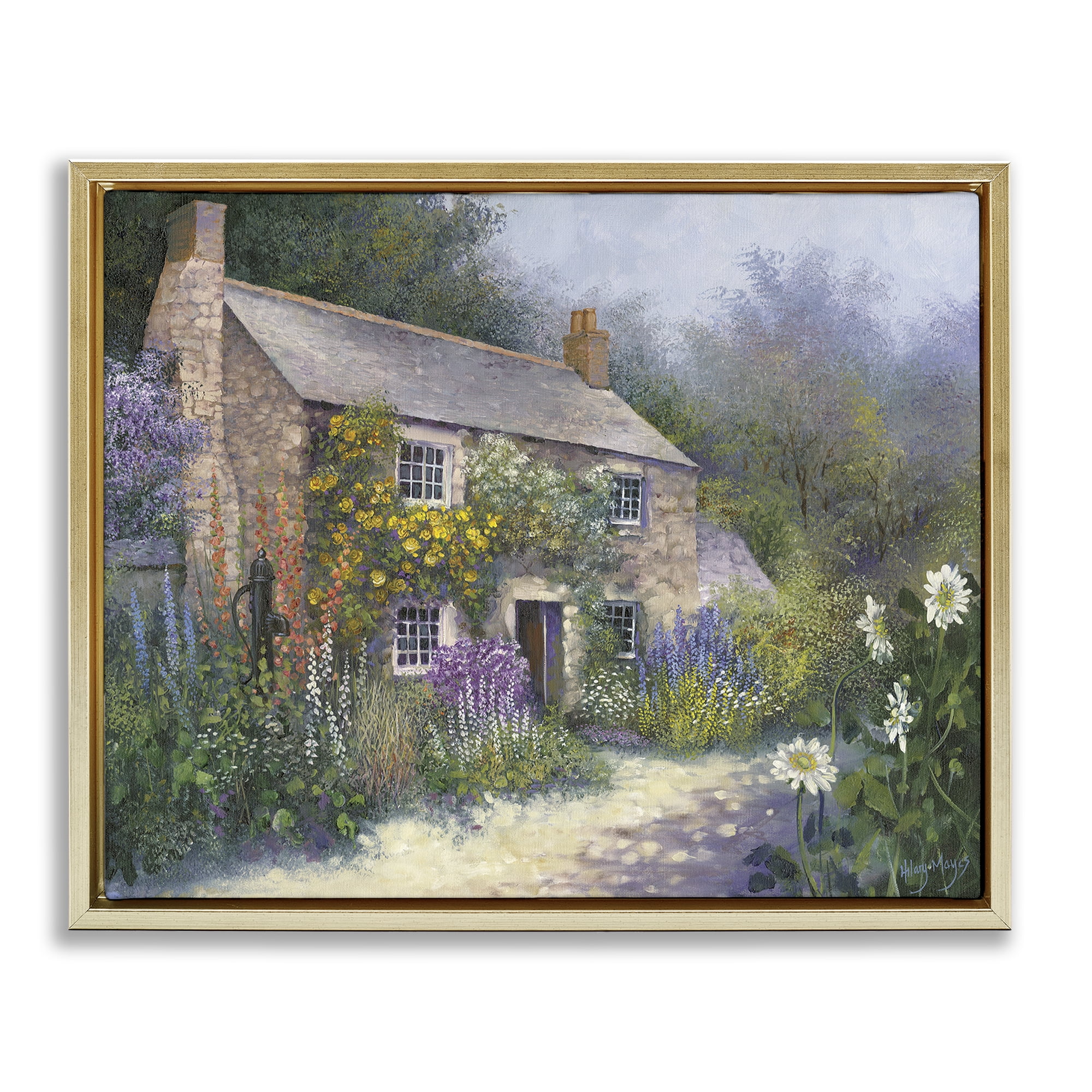 Stupell Industries Gardener's Cottage View Buildings & Architecture Painting Gold Floater Framed Canvas Art Print Wall Art, 31 x 25