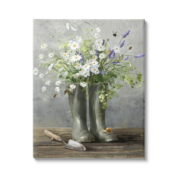Stupell Industries Gardening Boots Bouquet Botanical & Floral Painting Gallery Wrapped Canvas Print Wall Art, 16 x 20