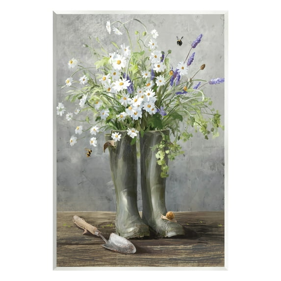 Stupell Industries Gardening Boots Bouquet Botanical & Floral Painting Unframed Art Print Wall Art, 13 x 19