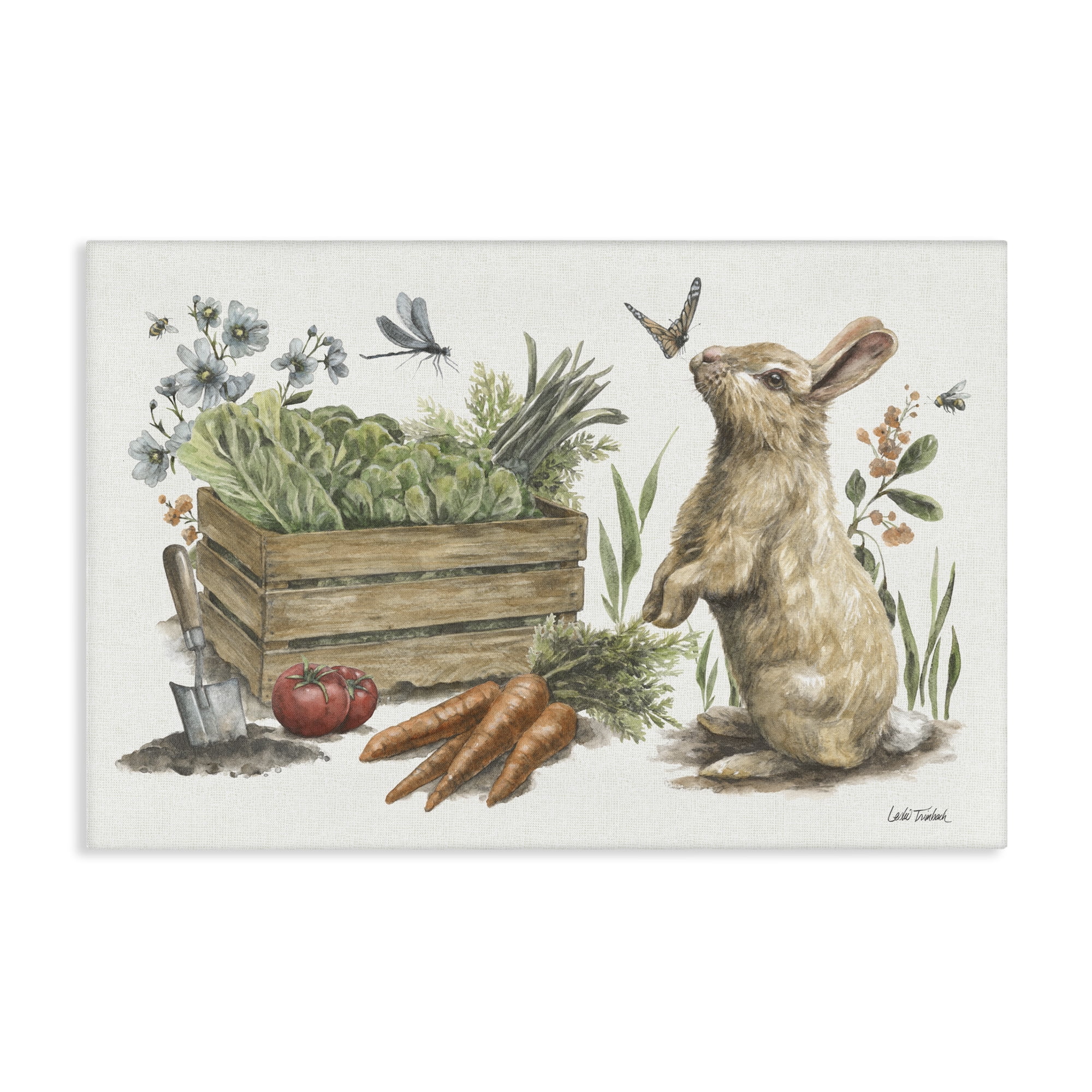 Stupell Industries Gardening Bunny Scene Botanical & Floral Painting Gallery Wrapped Canvas Art Print Wall Art, 24 x 16