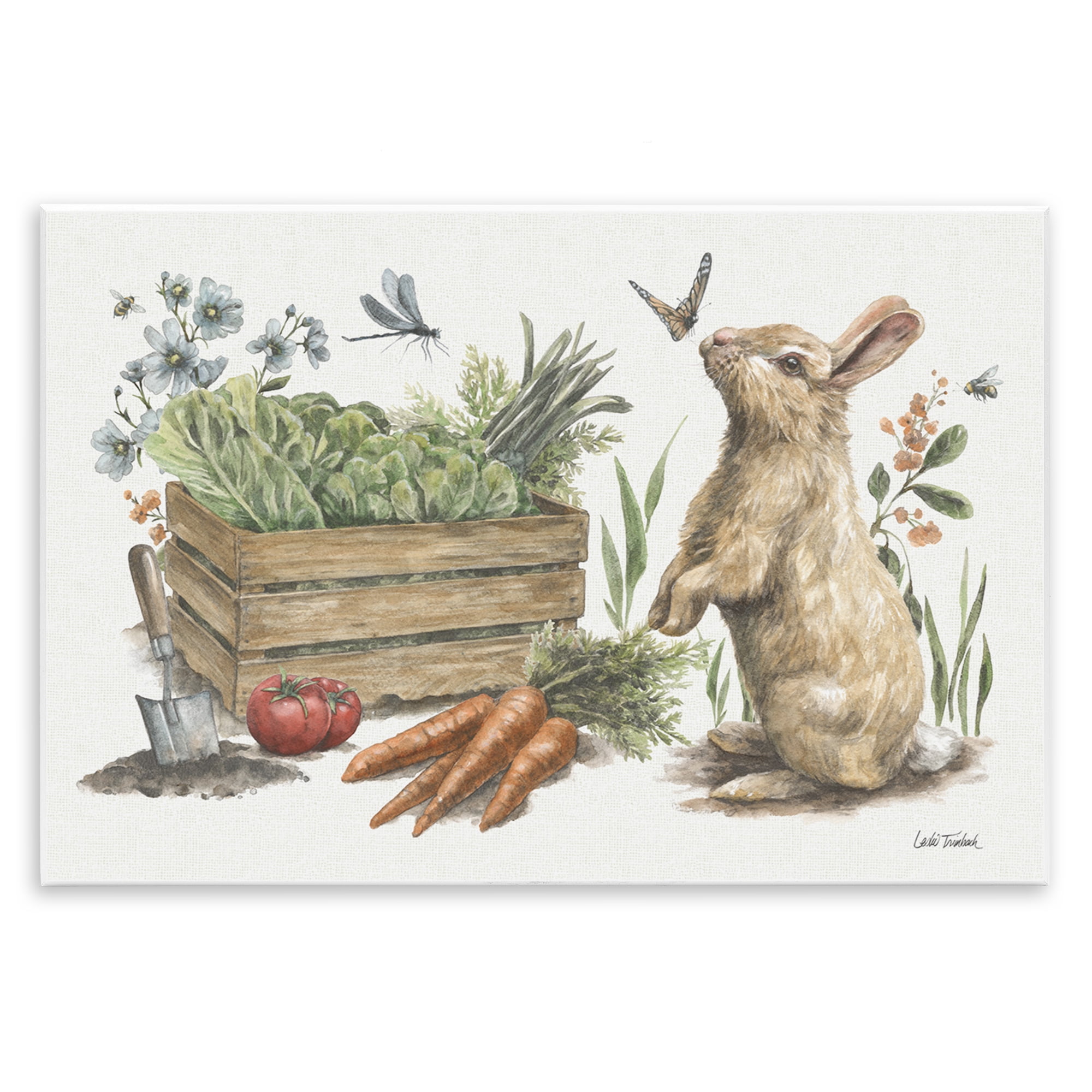 Stupell Industries Gardening Bunny Scene Botanical & Floral Painting Unframed Art Print Wall Art, 15 x 10