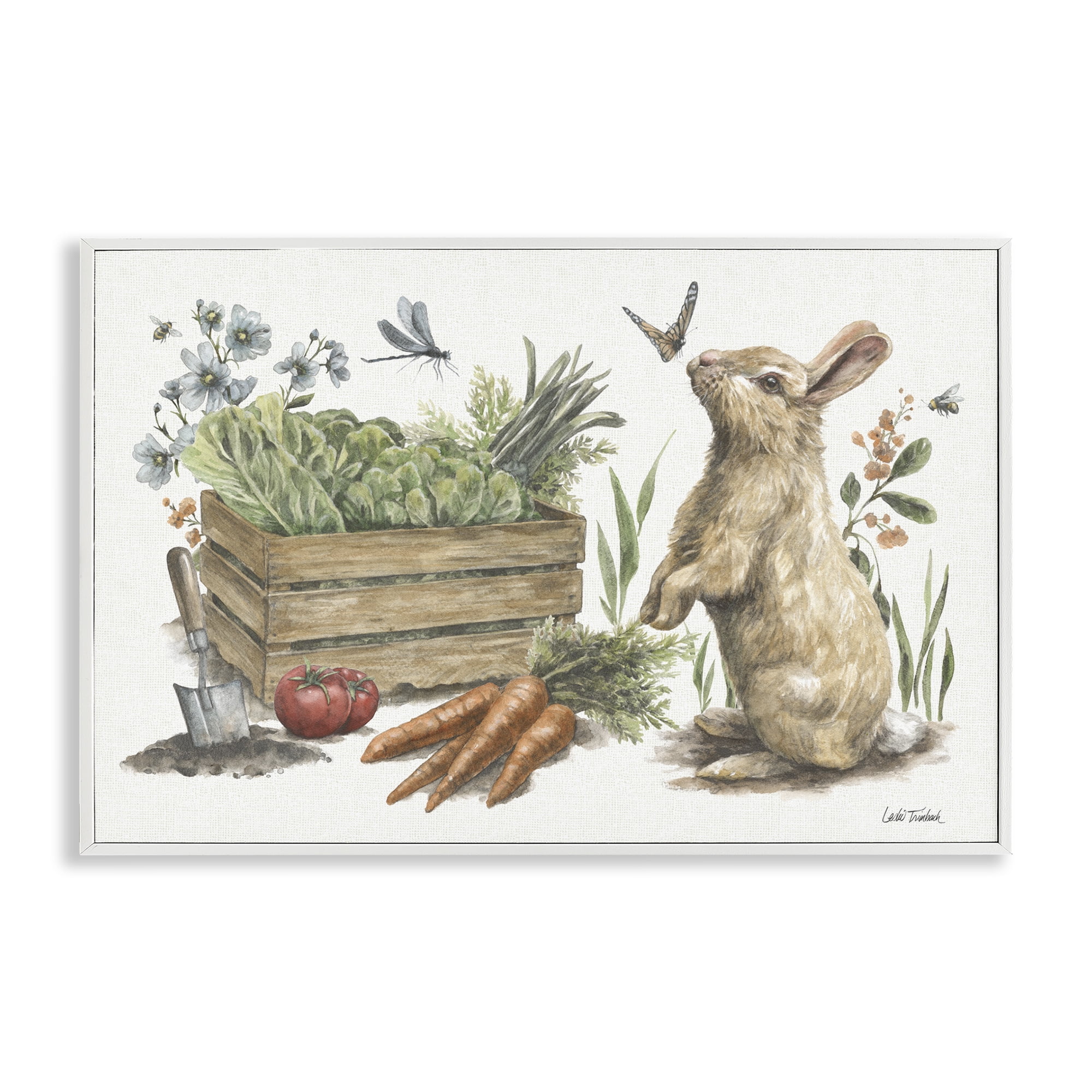 Stupell Industries Gardening Bunny Scene Botanical & Floral Painting White Framed Art Print Wall Art, 18 x 12