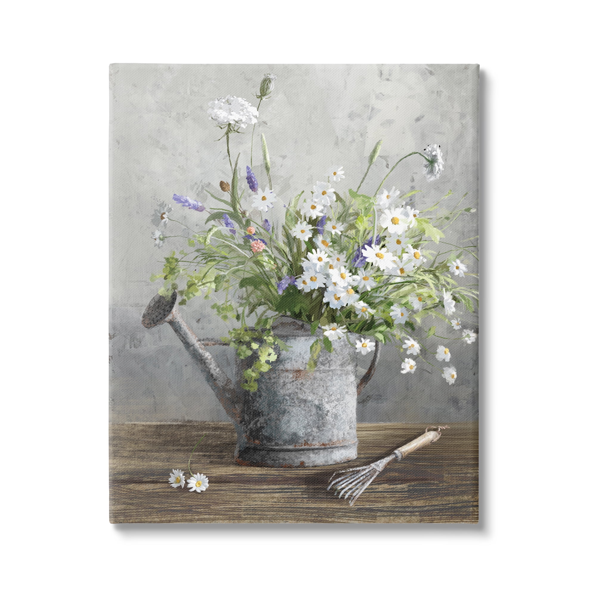 Stupell Industries Gardening Can Daisy Bouquet Botanical & Floral Painting Gallery Wrapped Canvas Print Wall Art, 16 x 20