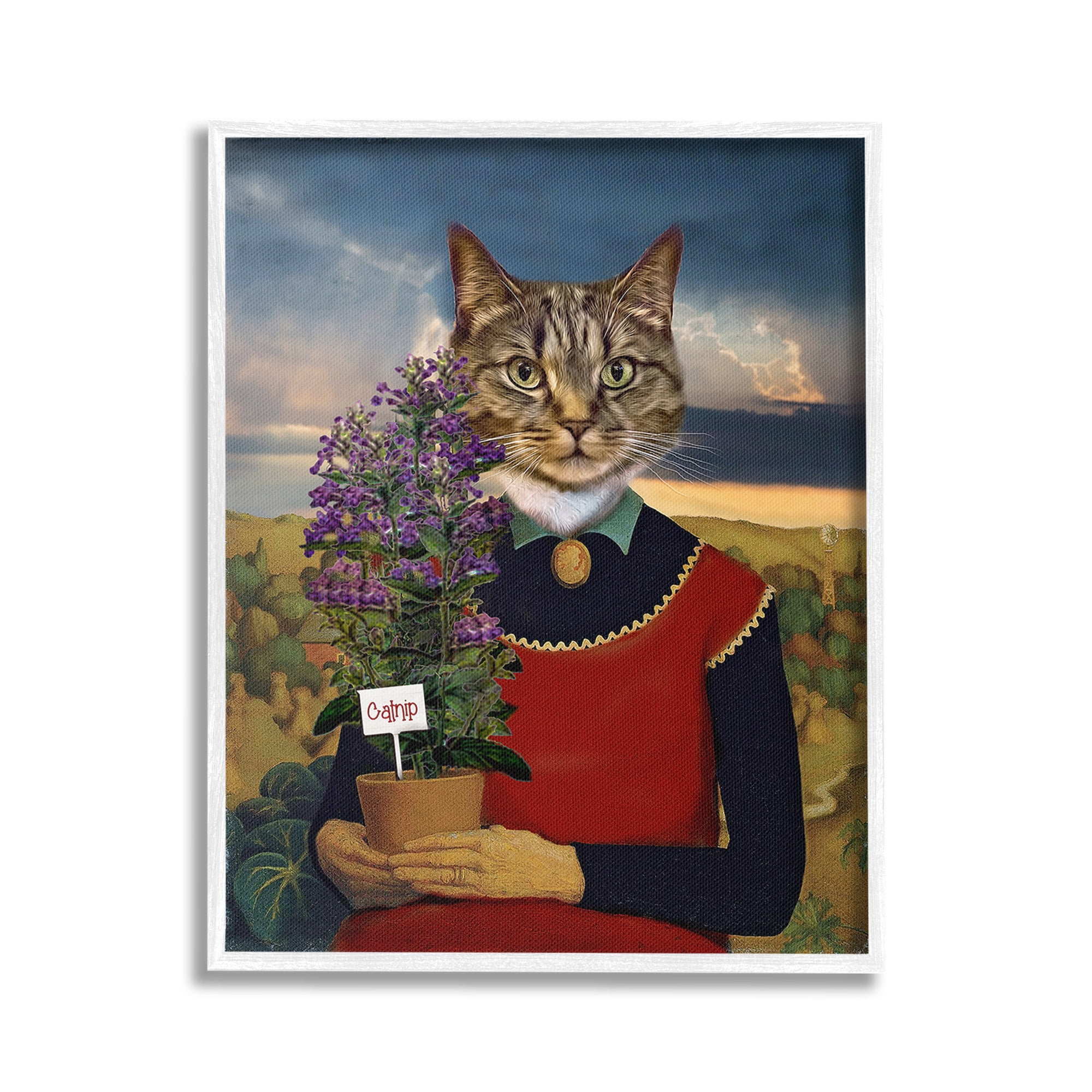 Stupell Industries Gardening Cat with Catnip Animals & Insects Painting White Framed Art Print Wall Art, 16 x 20