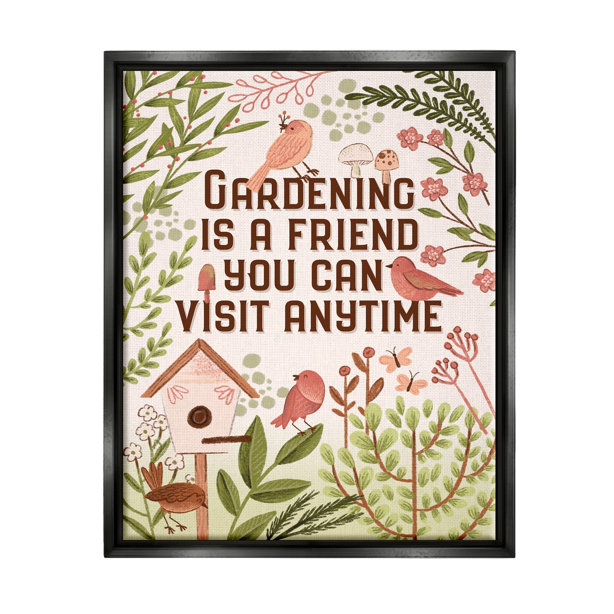 Stupell Industries Gardening Is A Friend Phrase Botanical & Floral Painting Black Floater Framed Art Print Wall Art, 17 x 21