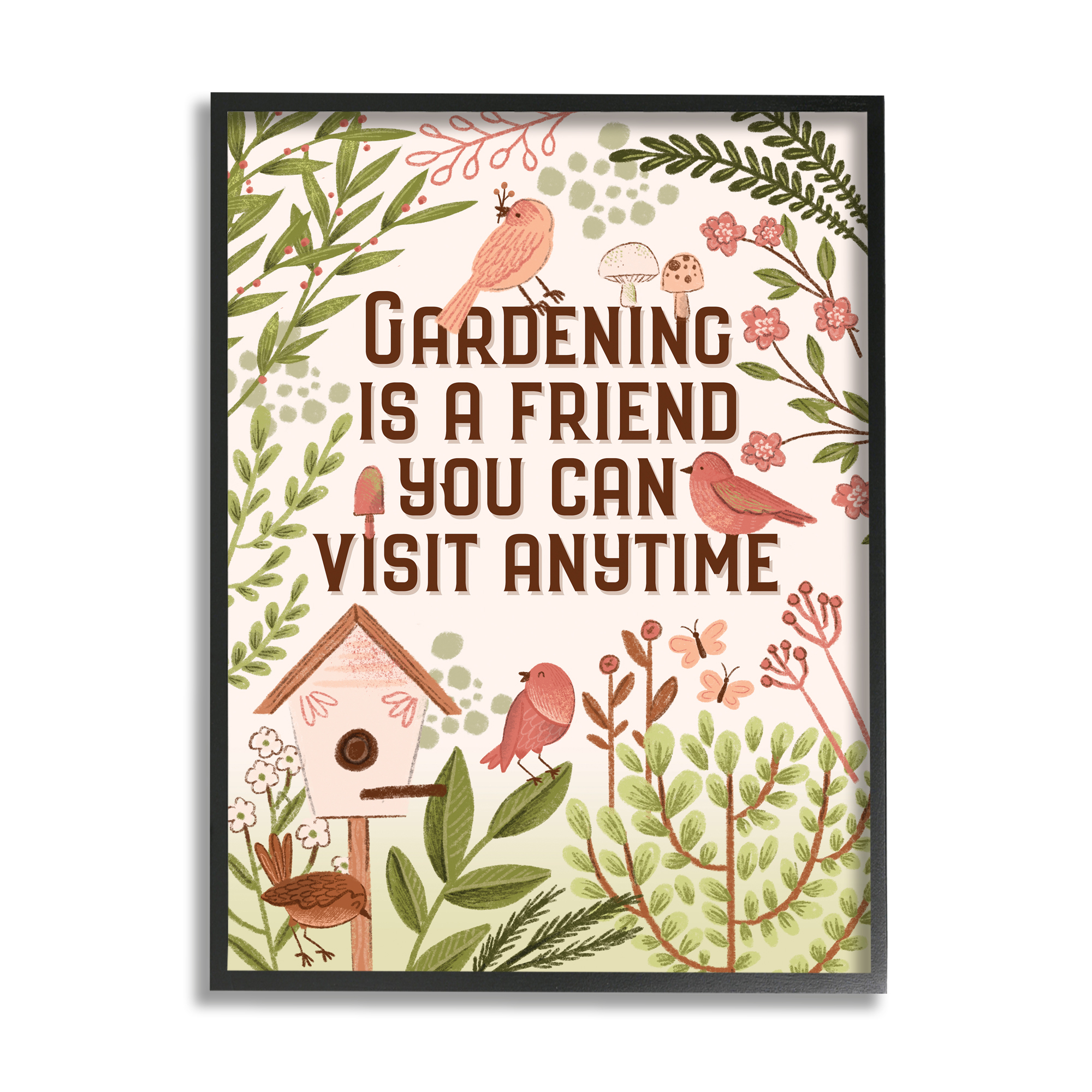 Stupell Industries Gardening Is A Friend Phrase Botanical & Floral Painting Black Framed Art Print Wall Art, 11 x 14