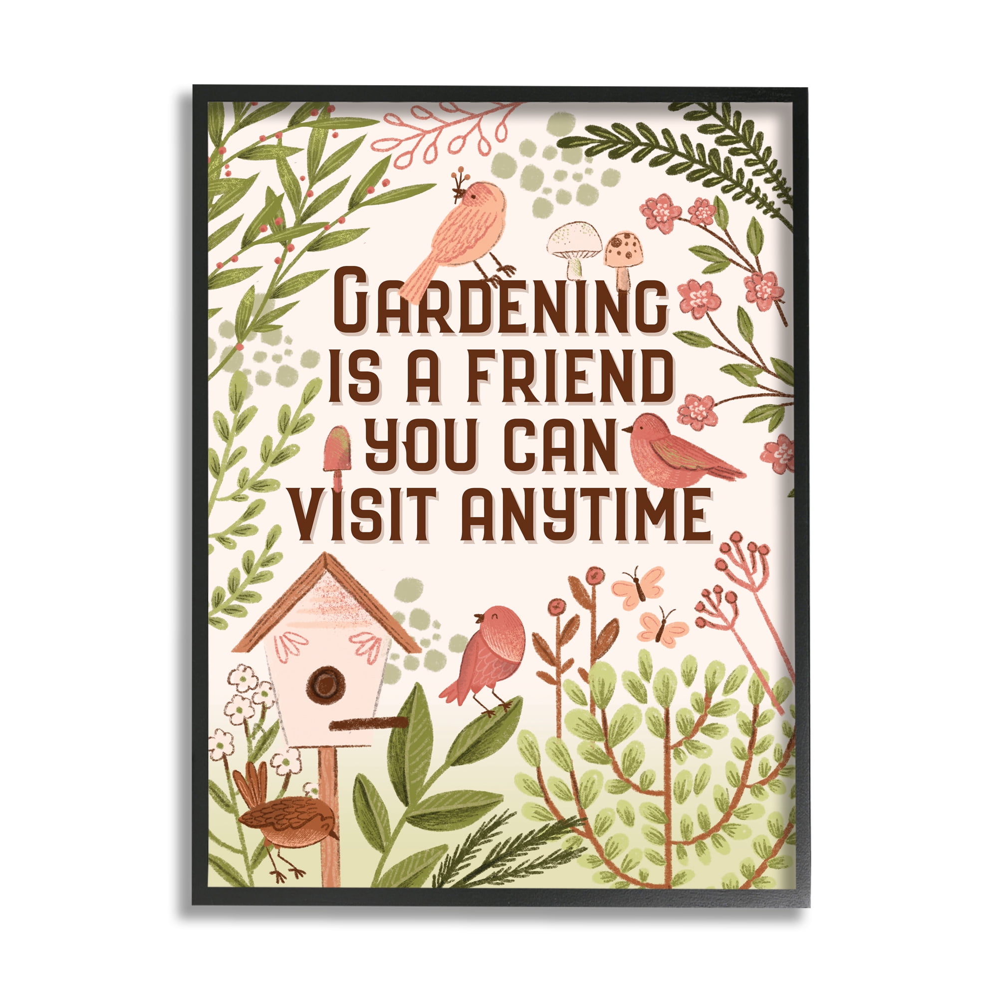 Stupell Industries Gardening Is A Friend Phrase Botanical & Floral Painting Black Framed Art Print Wall Art, 24 x 30