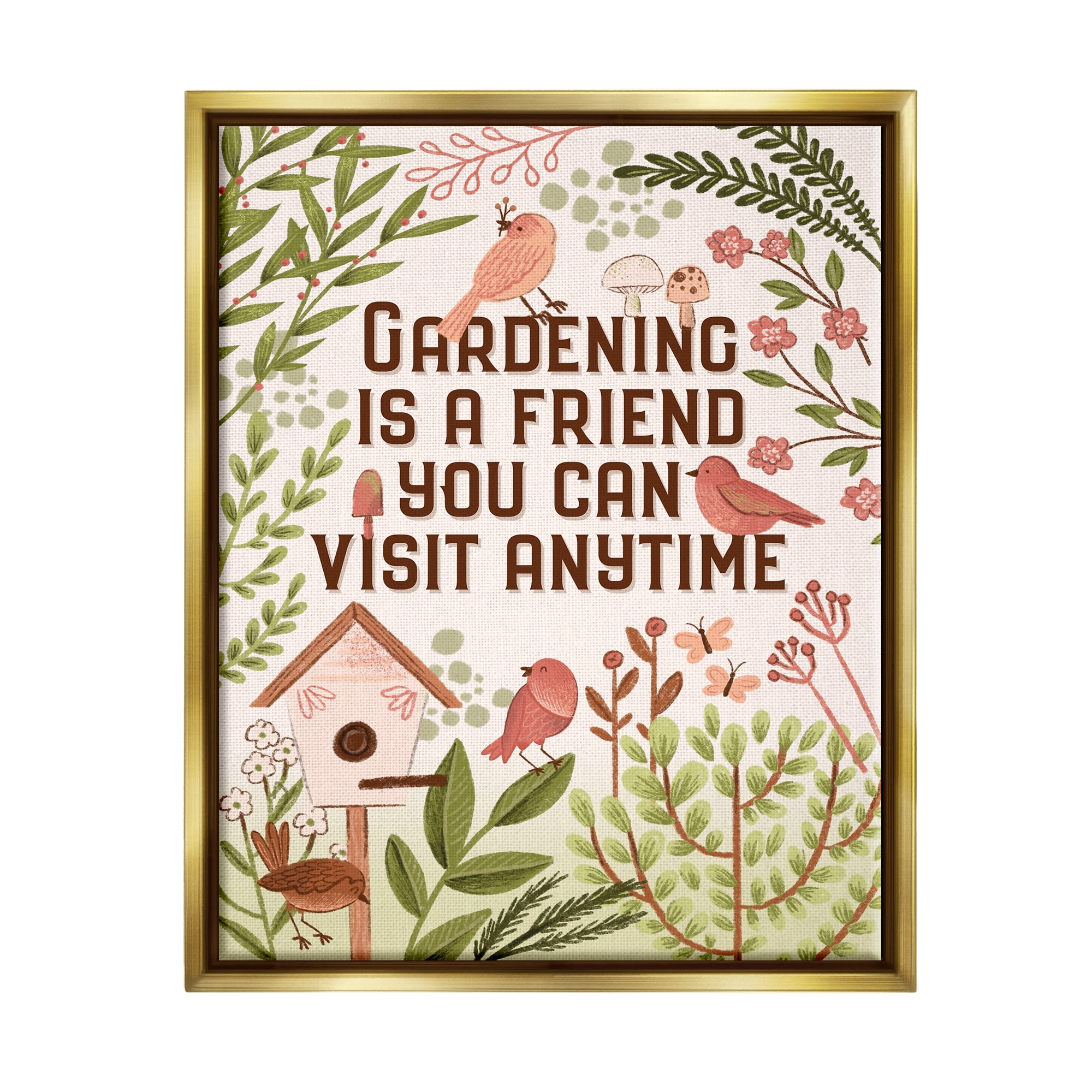 Stupell Industries Gardening Is A Friend Phrase Botanical & Floral Painting Gold Floater Framed Art Print Wall Art, 17 x 21