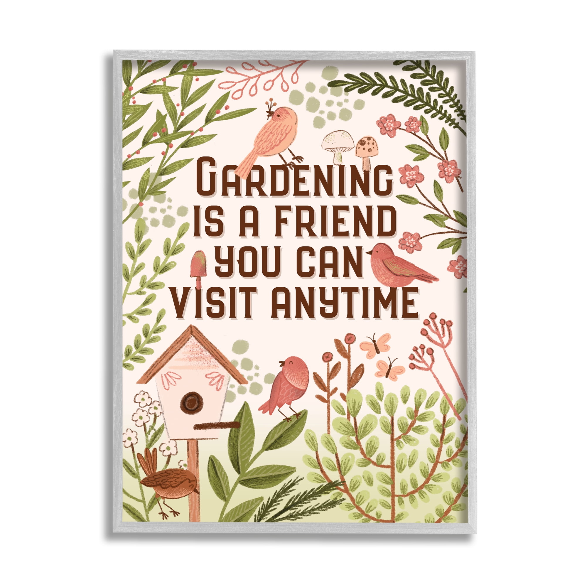 Stupell Industries Gardening Is A Friend Phrase Botanical & Floral Painting Gray Framed Art Print Wall Art, 24 x 30