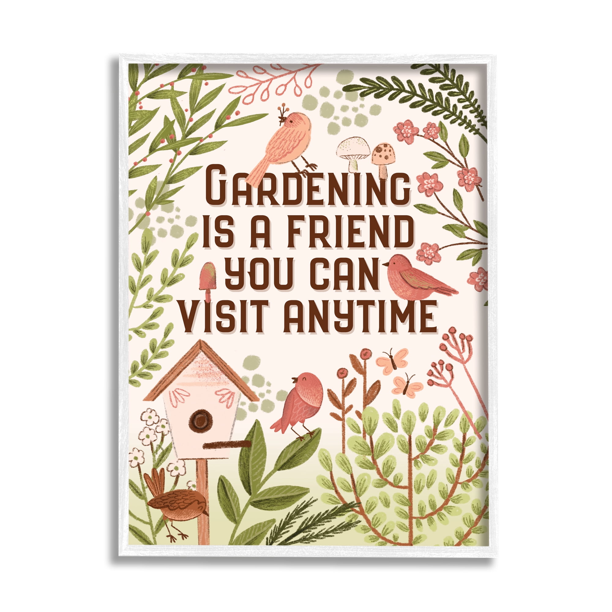 Stupell Industries Gardening Is A Friend Phrase Botanical & Floral Painting White Framed Art Print Wall Art, 16 x 20