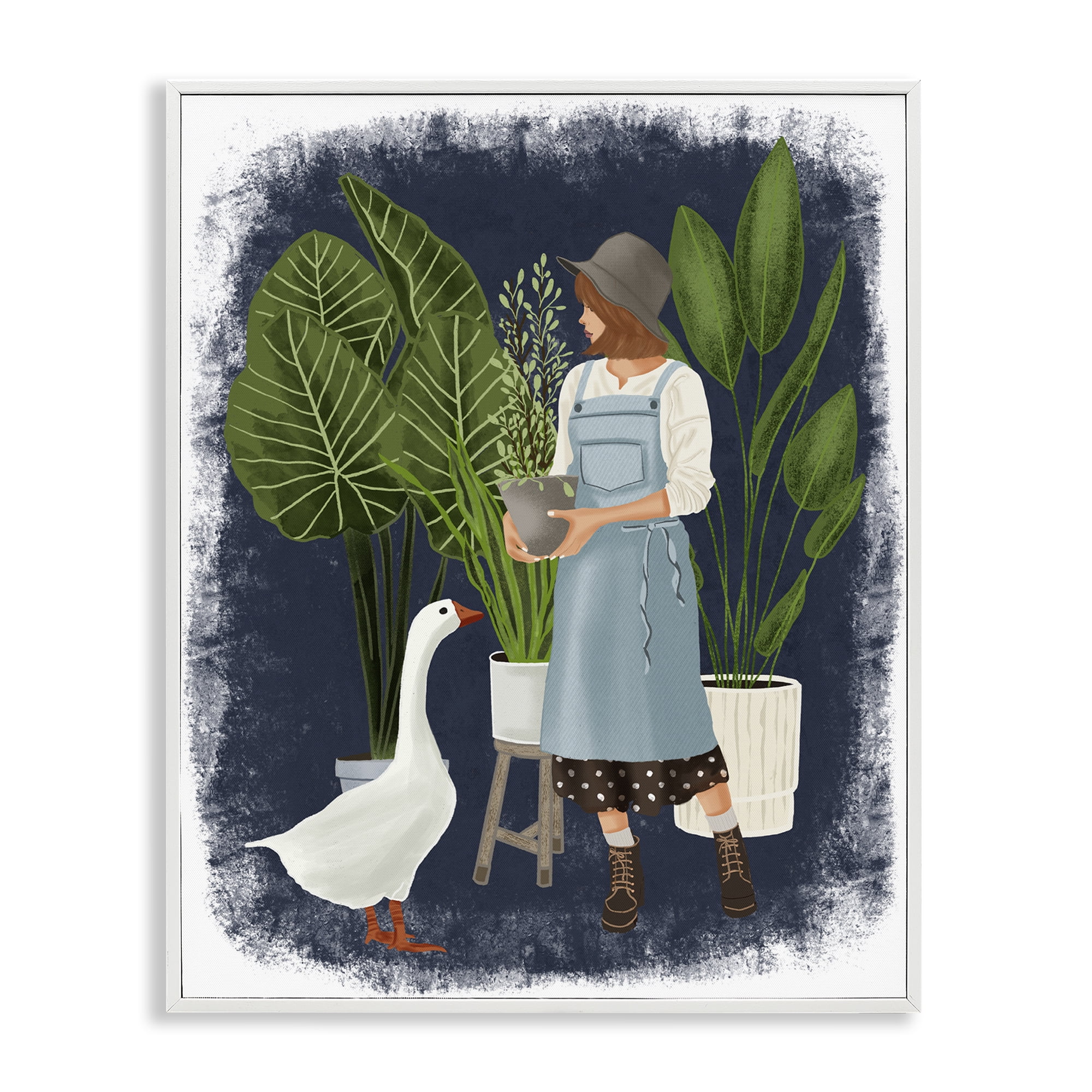 Stupell Industries Gardner Girl with Goose People Painting White Framed Art Print Wall Art, 11 x 14