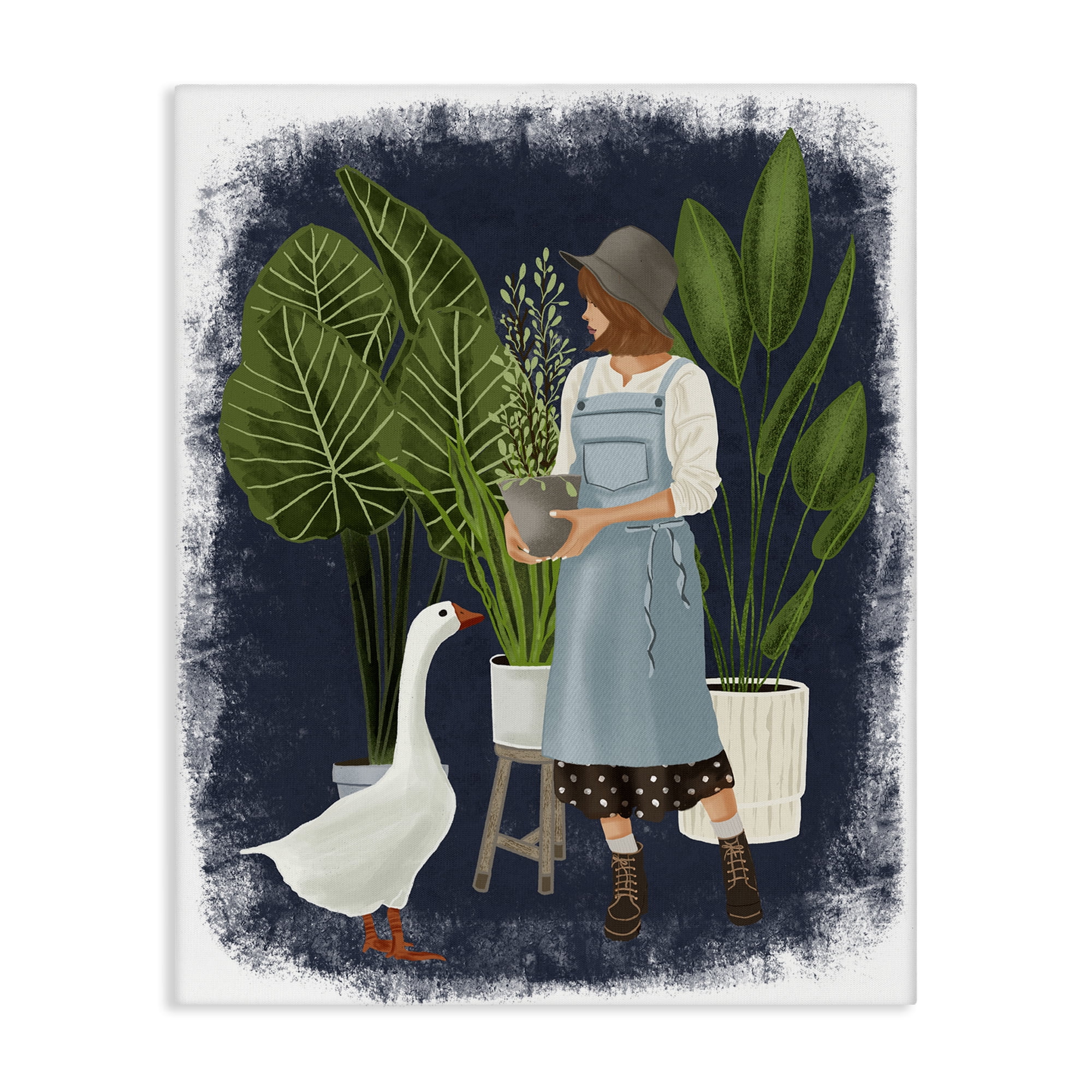 Stupell Industries Gardner Girl with Goose People Painting Wrapped Canvas Art Print Wall Art, 16 x 20