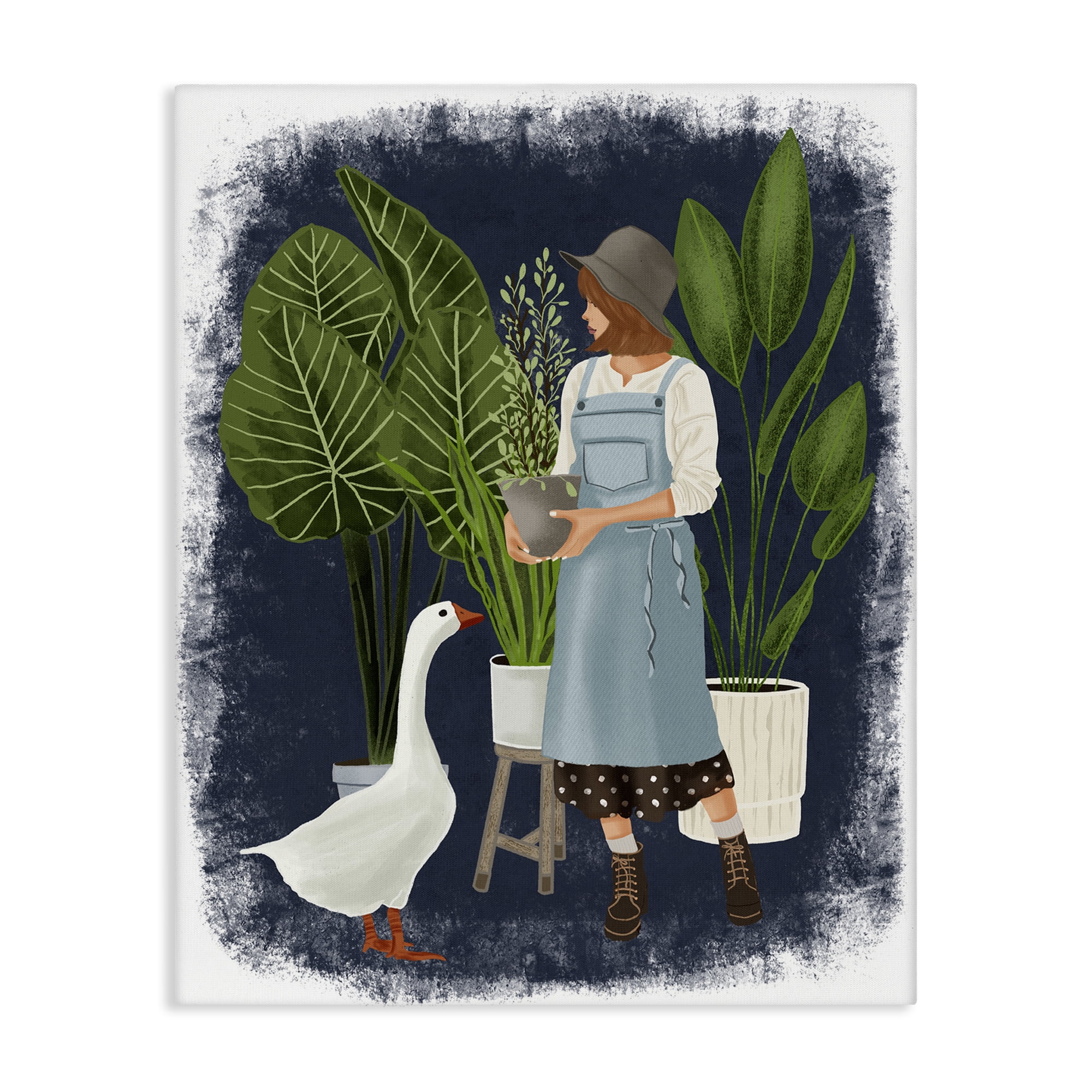 Stupell Industries Gardner Girl with Goose People Painting Wrapped Canvas Art Print Wall Art, 30 x 40
