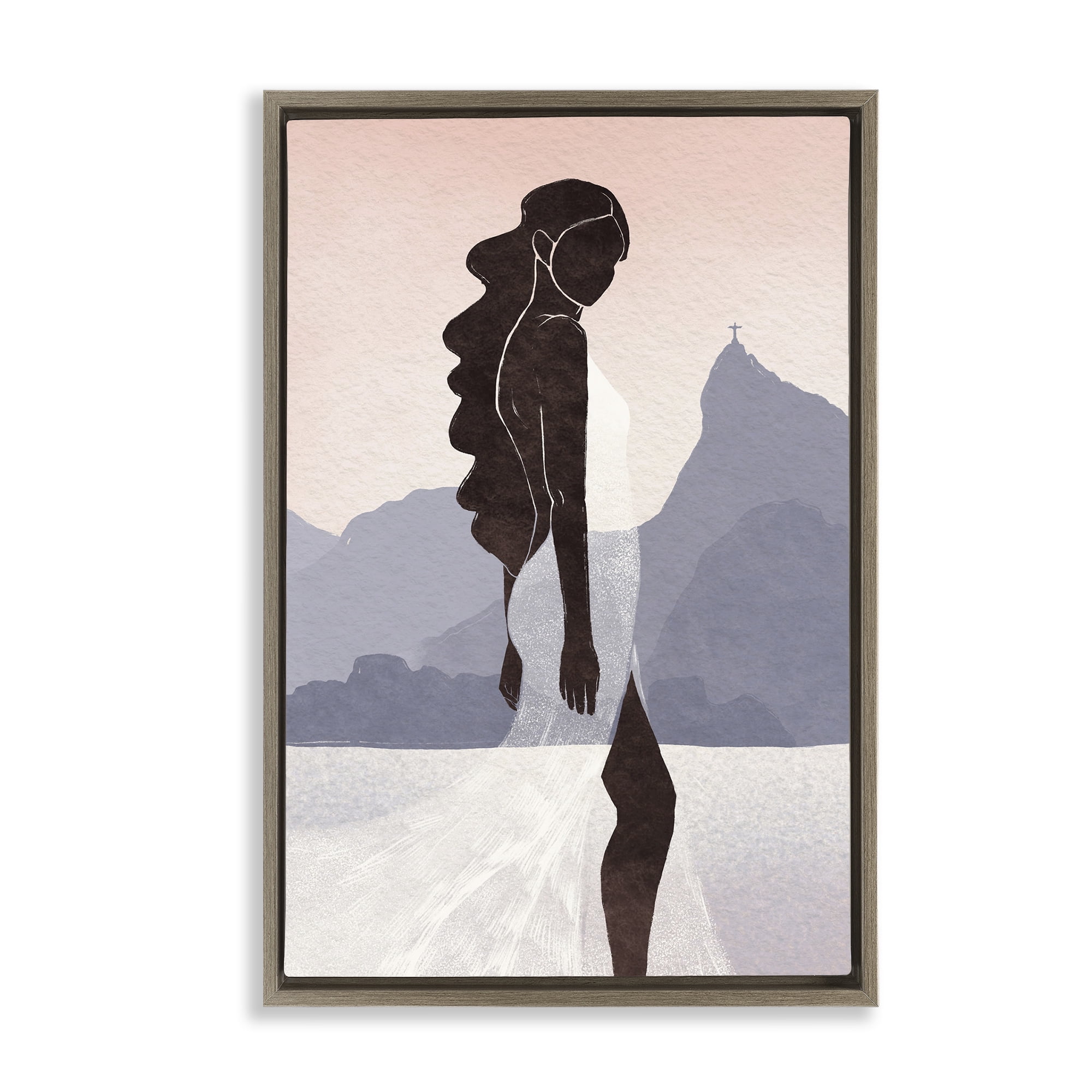 Stupell Industries Garota Silhouette Portrait Brown Framed Floater Canvas Wall Art, design by Yuyu Pont