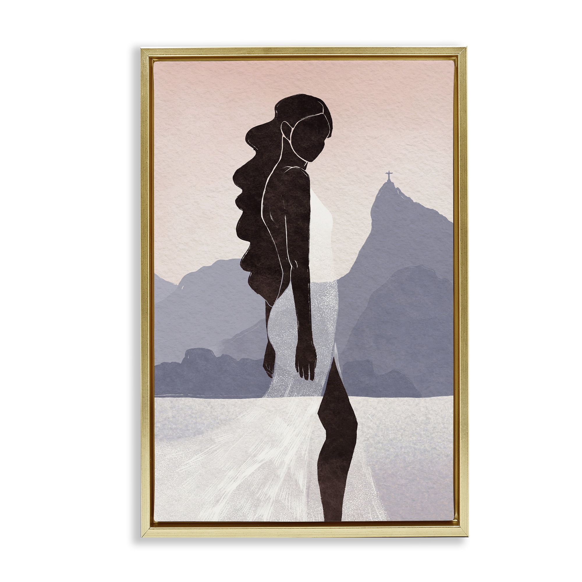 Stupell Industries Garota Silhouette Portrait Gold Framed Floater Canvas Wall Art, design by Yuyu Pont