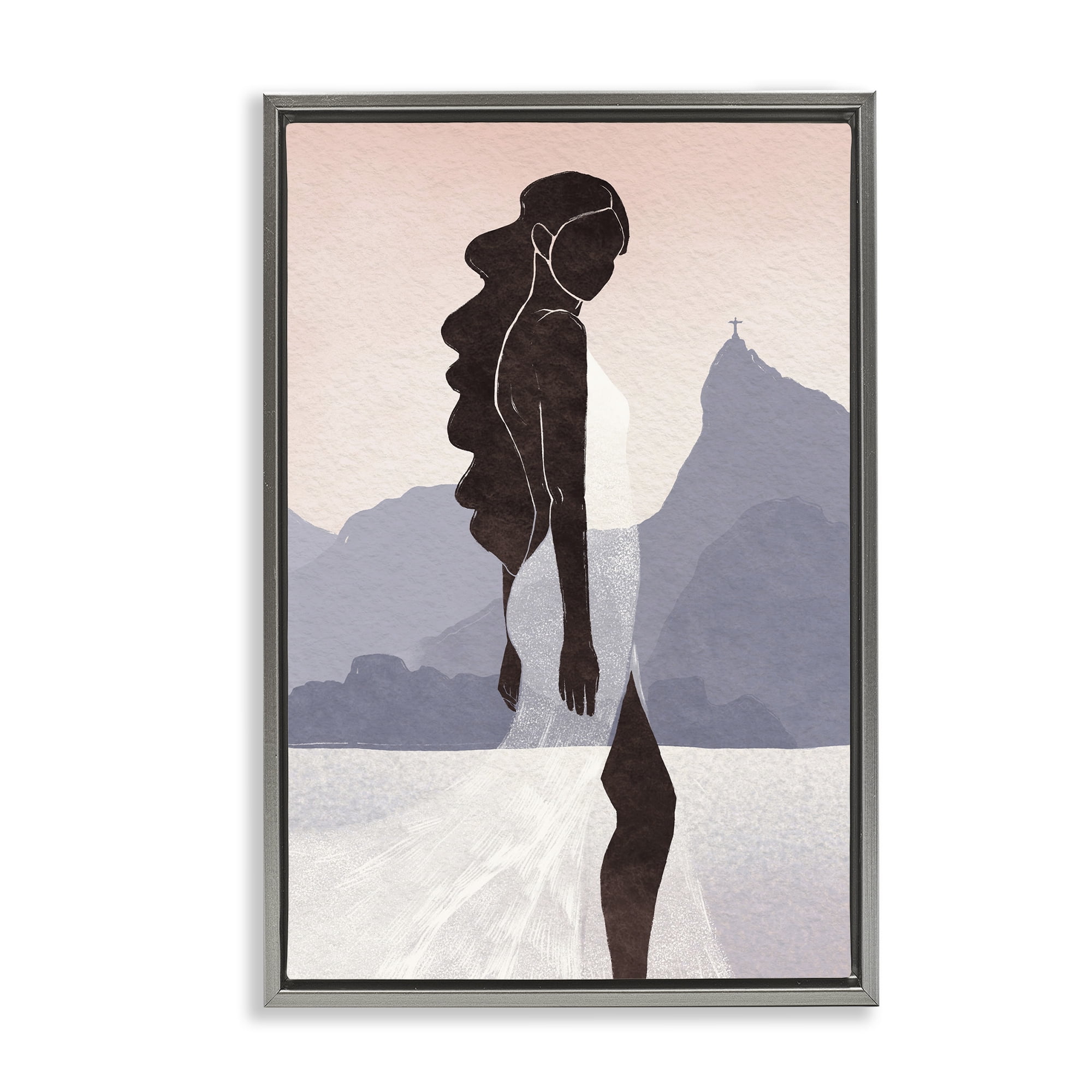 Stupell Industries Garota Silhouette Portrait Gray Framed Floater Canvas Wall Art, design by Yuyu Pont