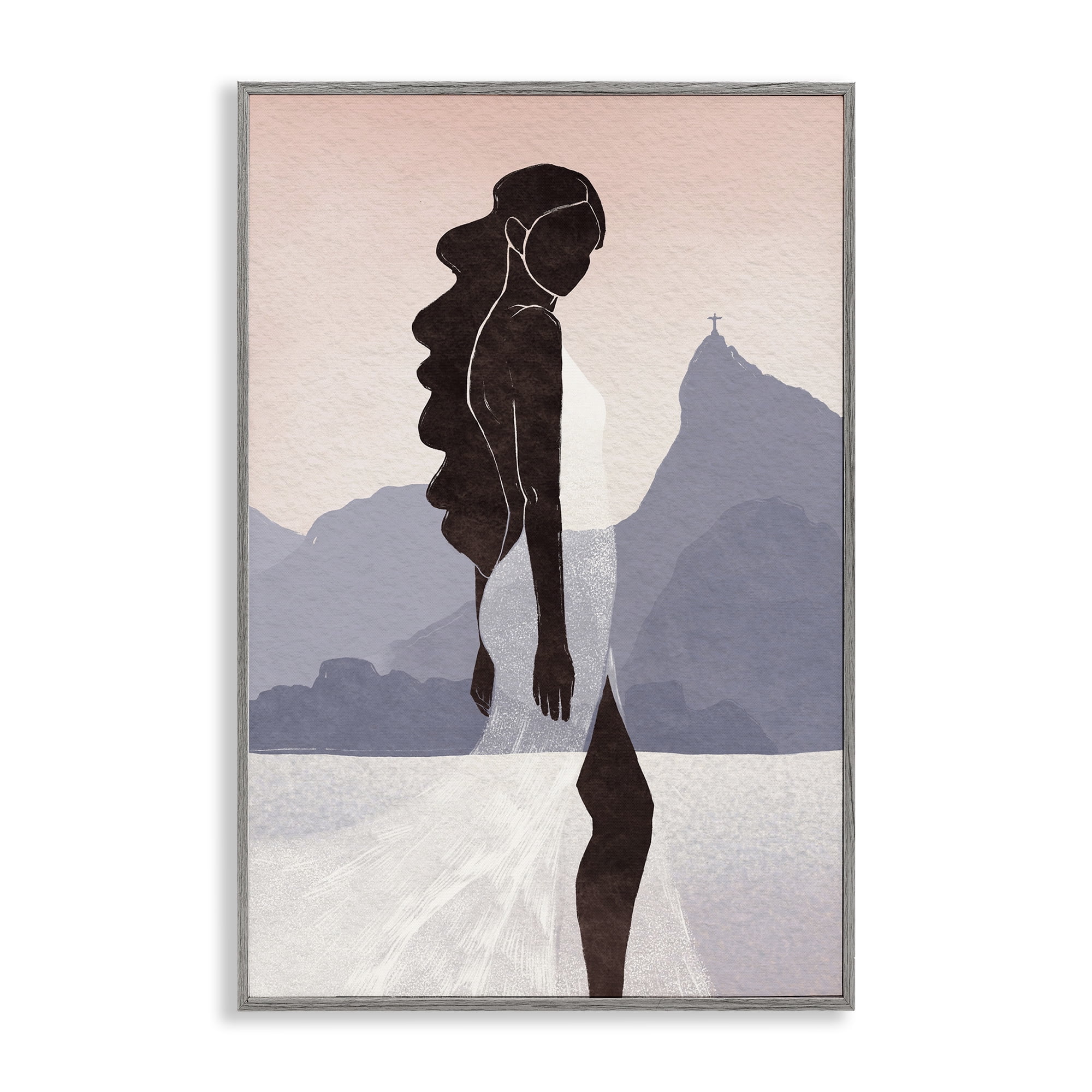 Stupell Industries Garota Silhouette Portrait Gray Framed Giclee Art, design by Yuyu Pont