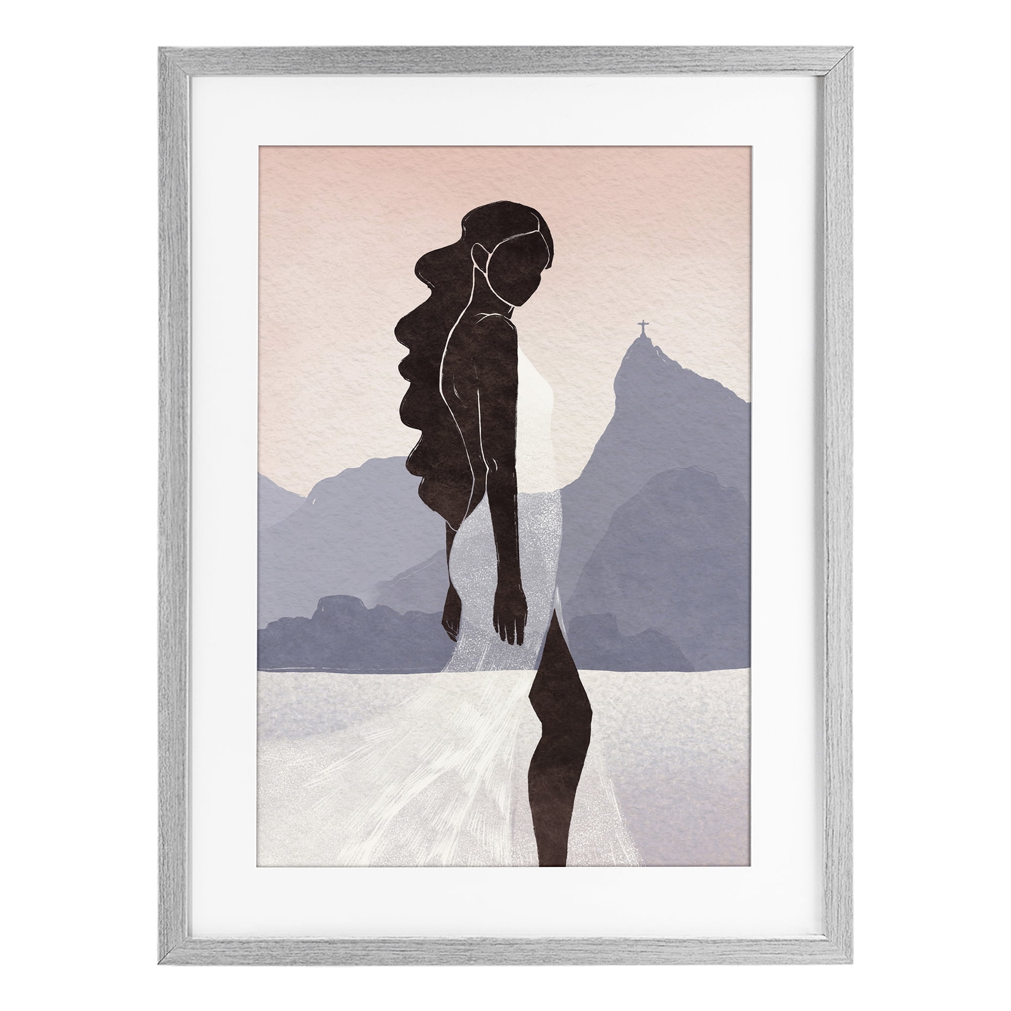 Stupell Industries Garota Silhouette Portrait Gray Framed Print Under Glass, design by Yuyu Pont