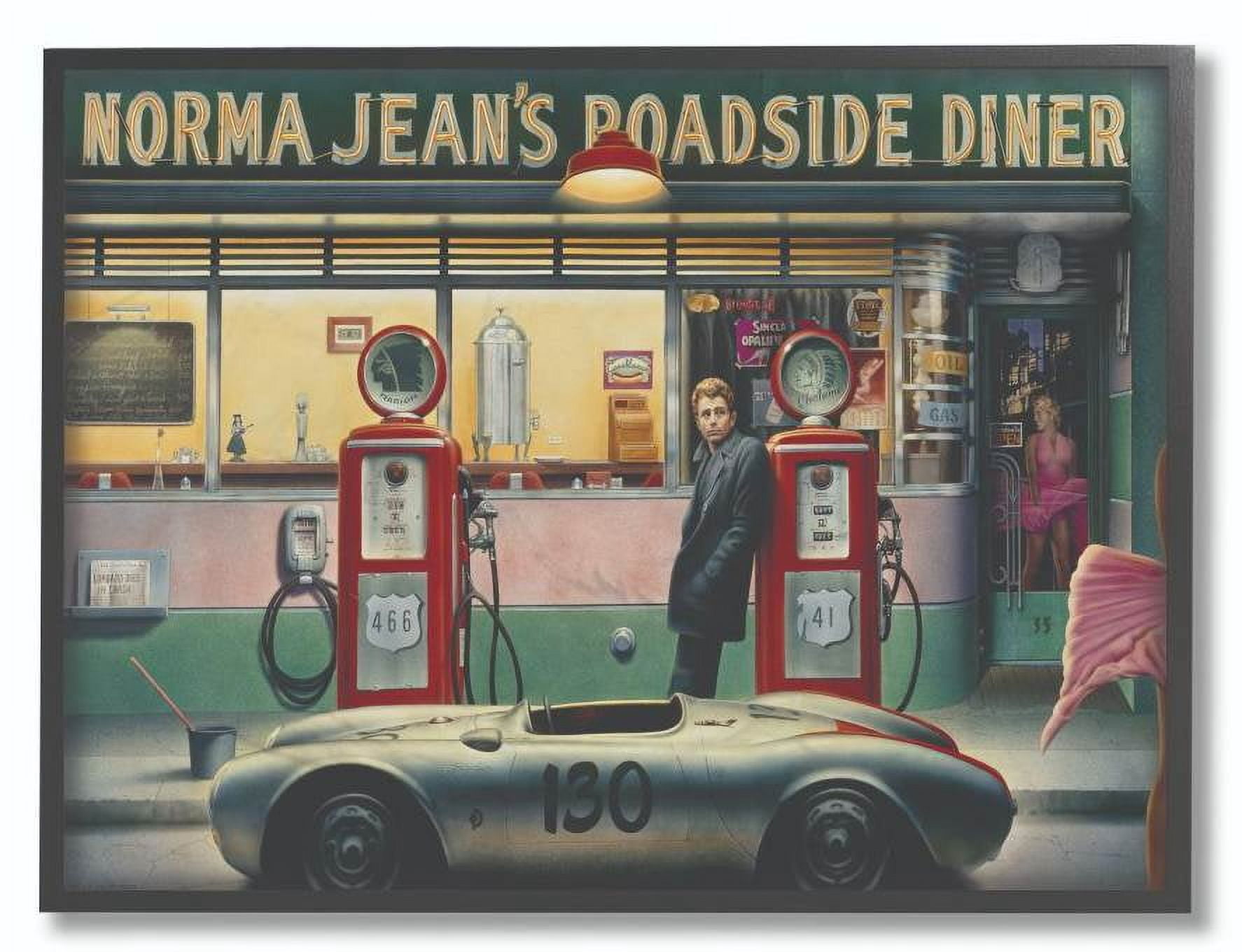 Stupell Industries Gas Station Vintage Hollywood Movie Star Classic Illustration Framed Wall Art by Jadei Graphics