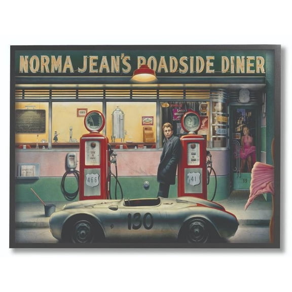 Stupell Industries Gas Station Vintage Hollywood Movie Star Classic Illustration Framed Wall Art by Jadei Graphics
