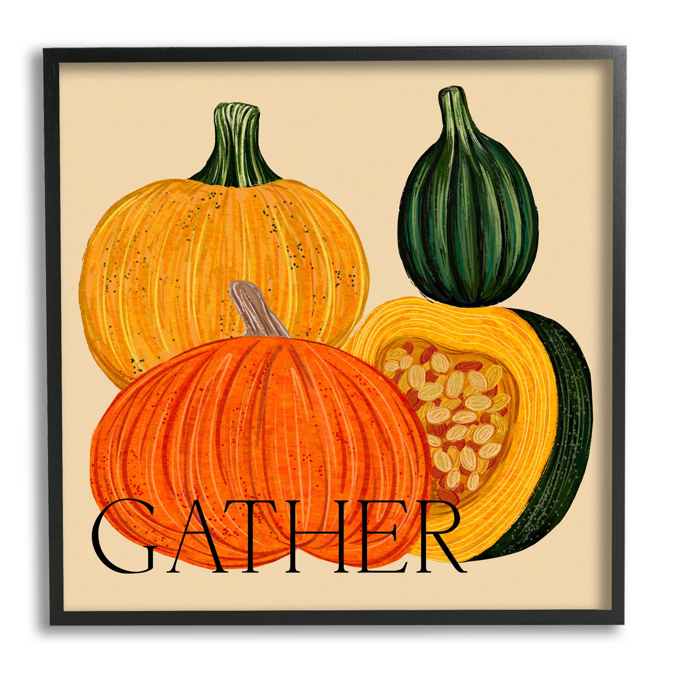 Stupell Industries Gather Autumn Harvest Gourds Graphic Art Black Framed Art Print Wall Art, Design by Ziwei Li