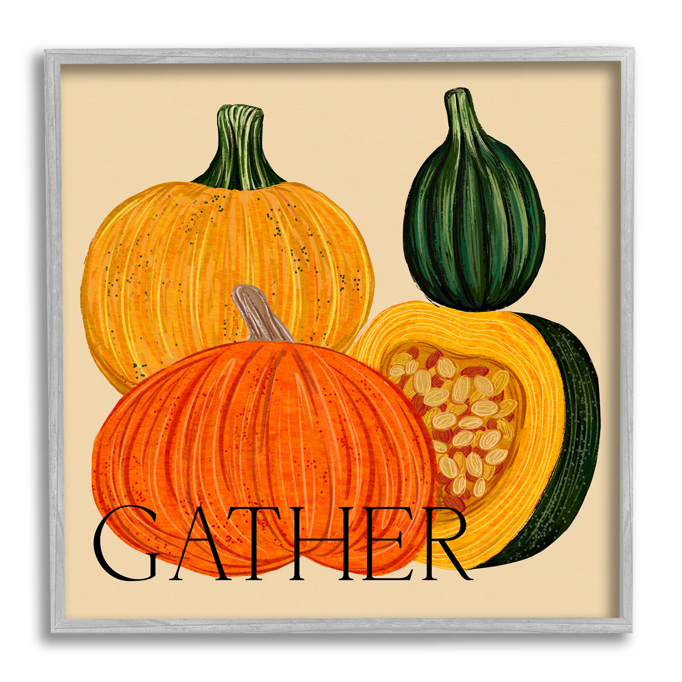 Stupell Industries Gather Autumn Harvest Gourds Graphic Art Gray Framed Art Print Wall Art, Design by Ziwei Li