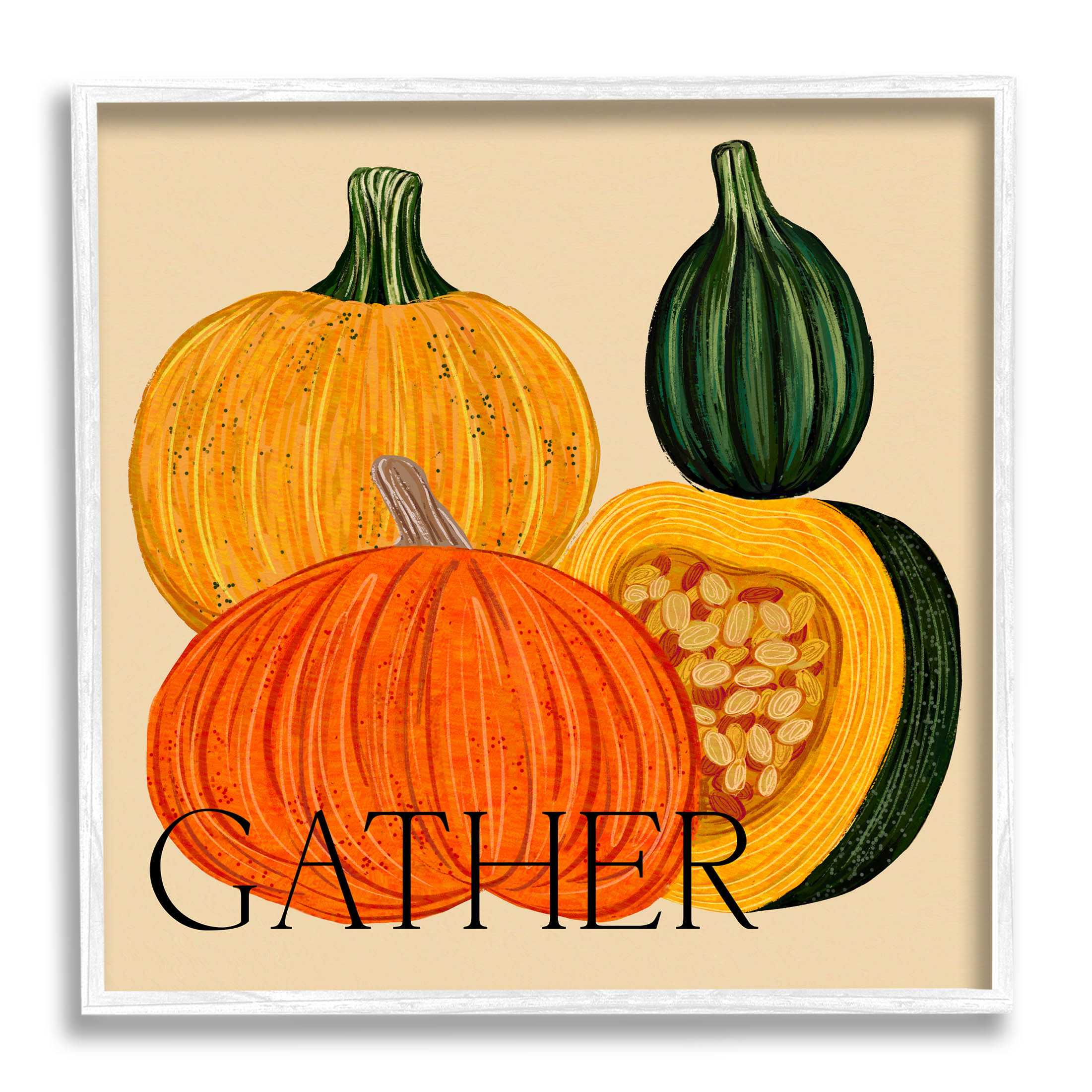 Stupell Industries Gather Autumn Harvest Gourds Graphic Art White Framed Art Print Wall Art, Design by Ziwei Li