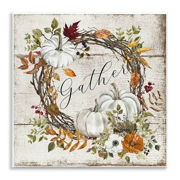 Stupell Industries Gather Autumnal Wreath Holiday Painting Unframed Art Prints Wall Art, 12 x 12
