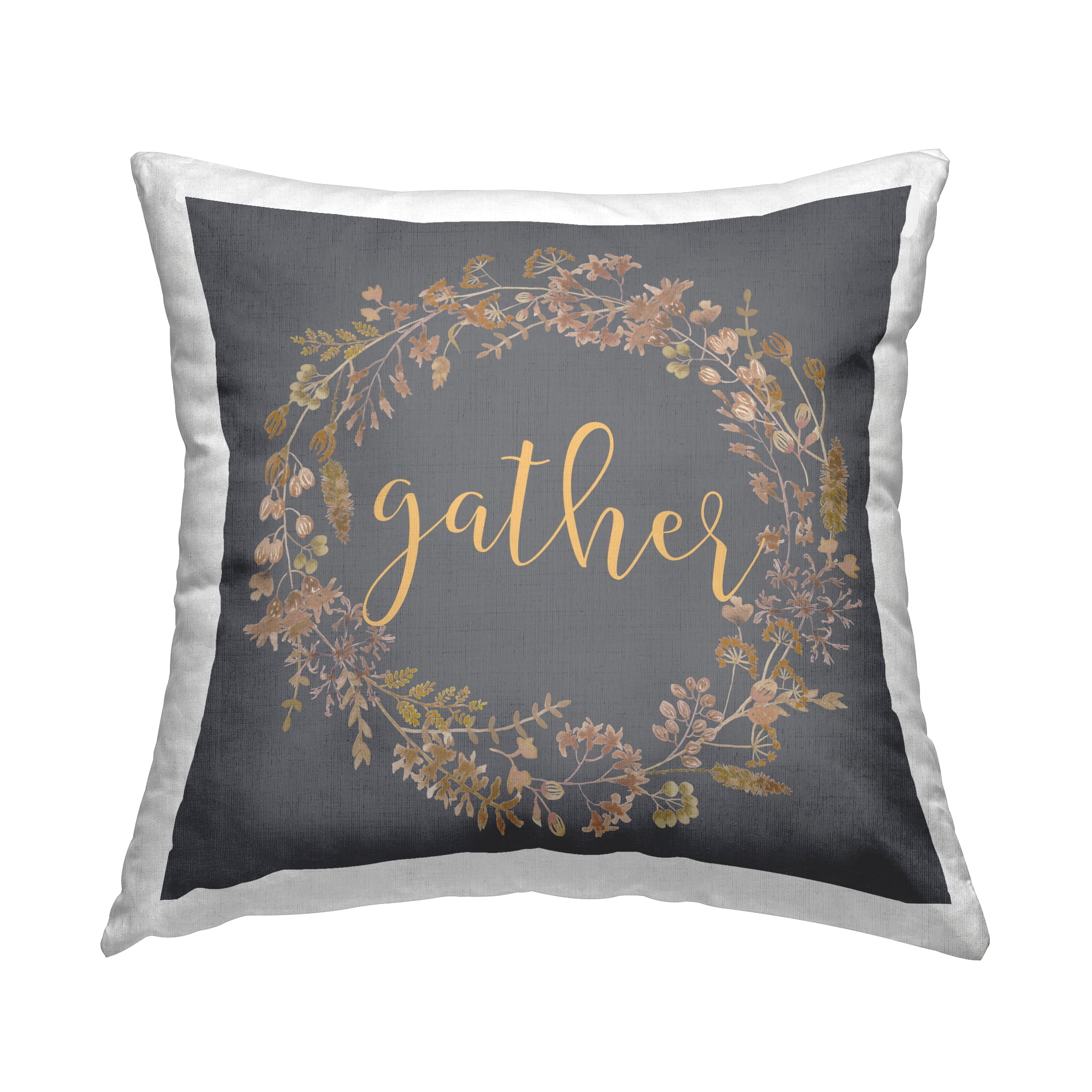 Stupell Industries Gather Calligraphy Seasonal Botanical Wreath Design by Lettered and Lined Throw Pillow